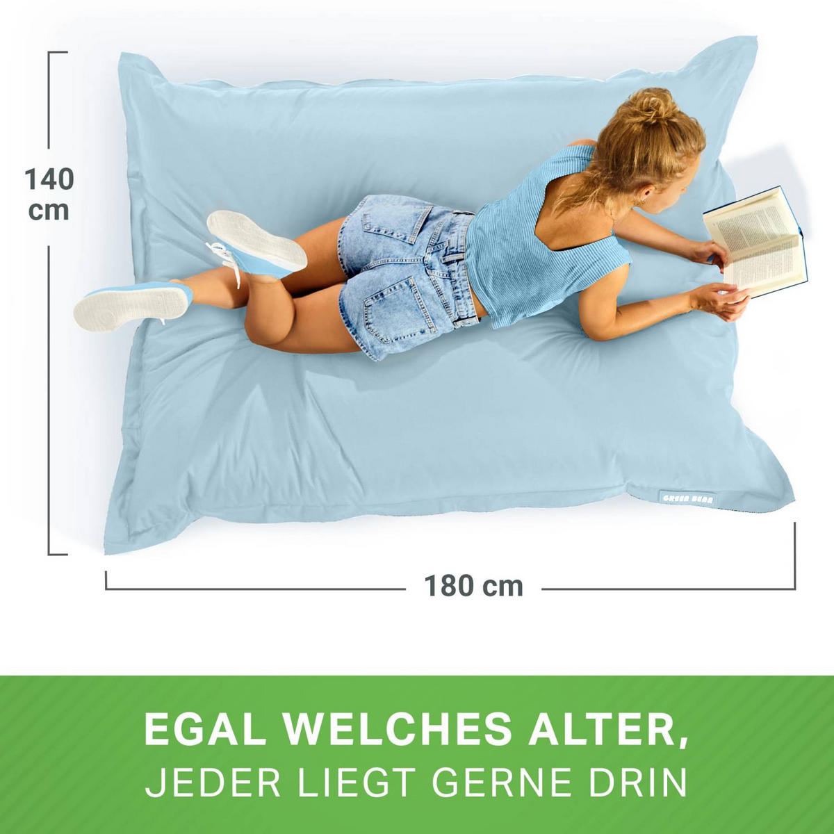 SITZSACK XXL "Square" 140x180cm - 380 L - Blaugrau, Textil (140/25/180cm) - Green Bean