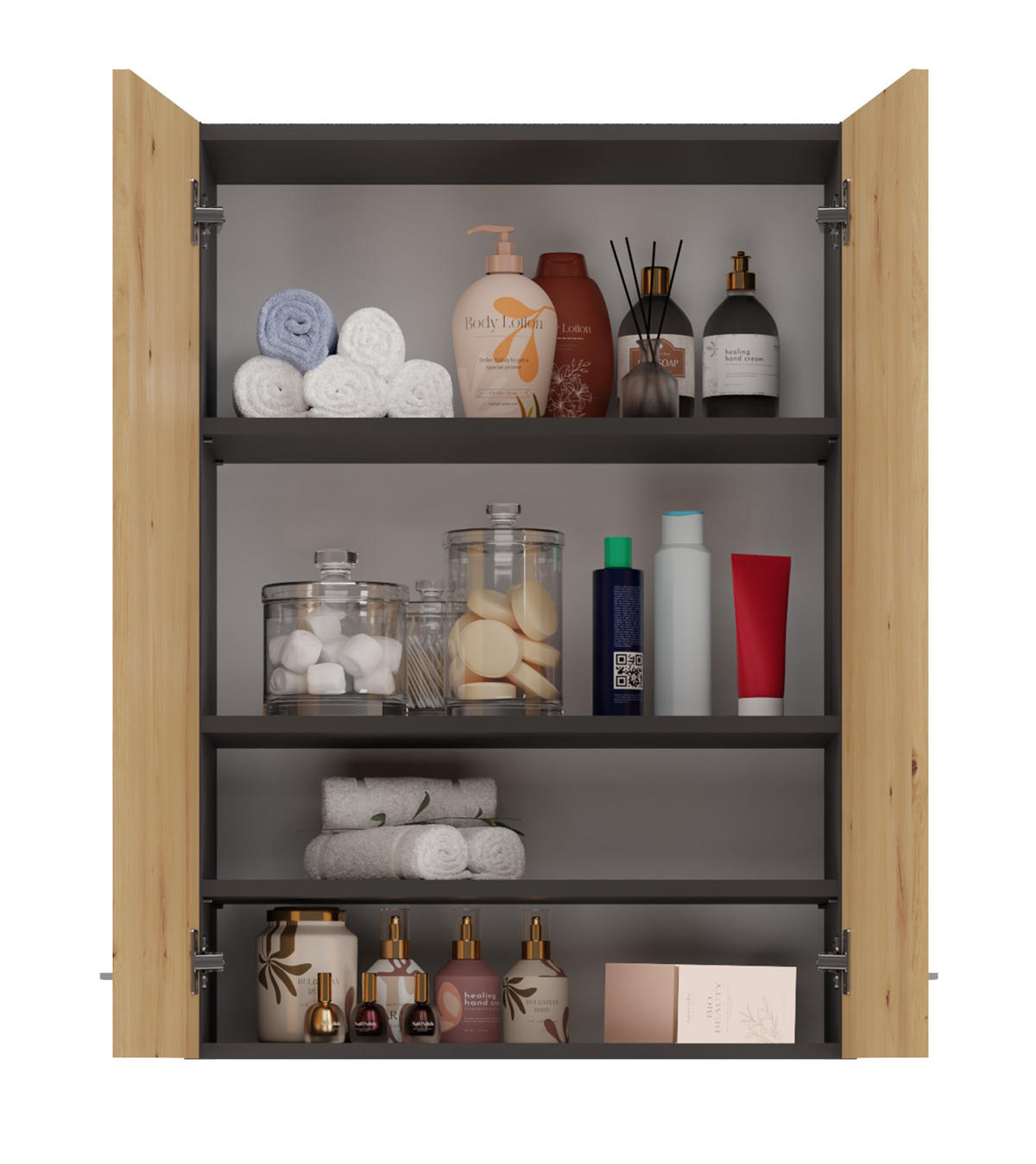 BADEZIMMERSCHRANK POLA MINI DD - ANTHRAZIT EICHE ARTISAN - Anthrazit/Eiche Artisan, Holzwerkstoff (64/90/30cm) - CDF