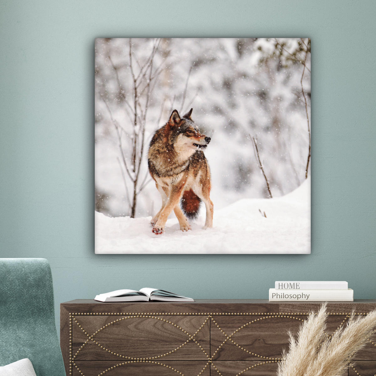 LEINWANDBILD Wolf - Winter - Schnee - Natur - Tiere 90x90 cm - Haselnussfarben, Textil (90/90cm) - MuchoWow