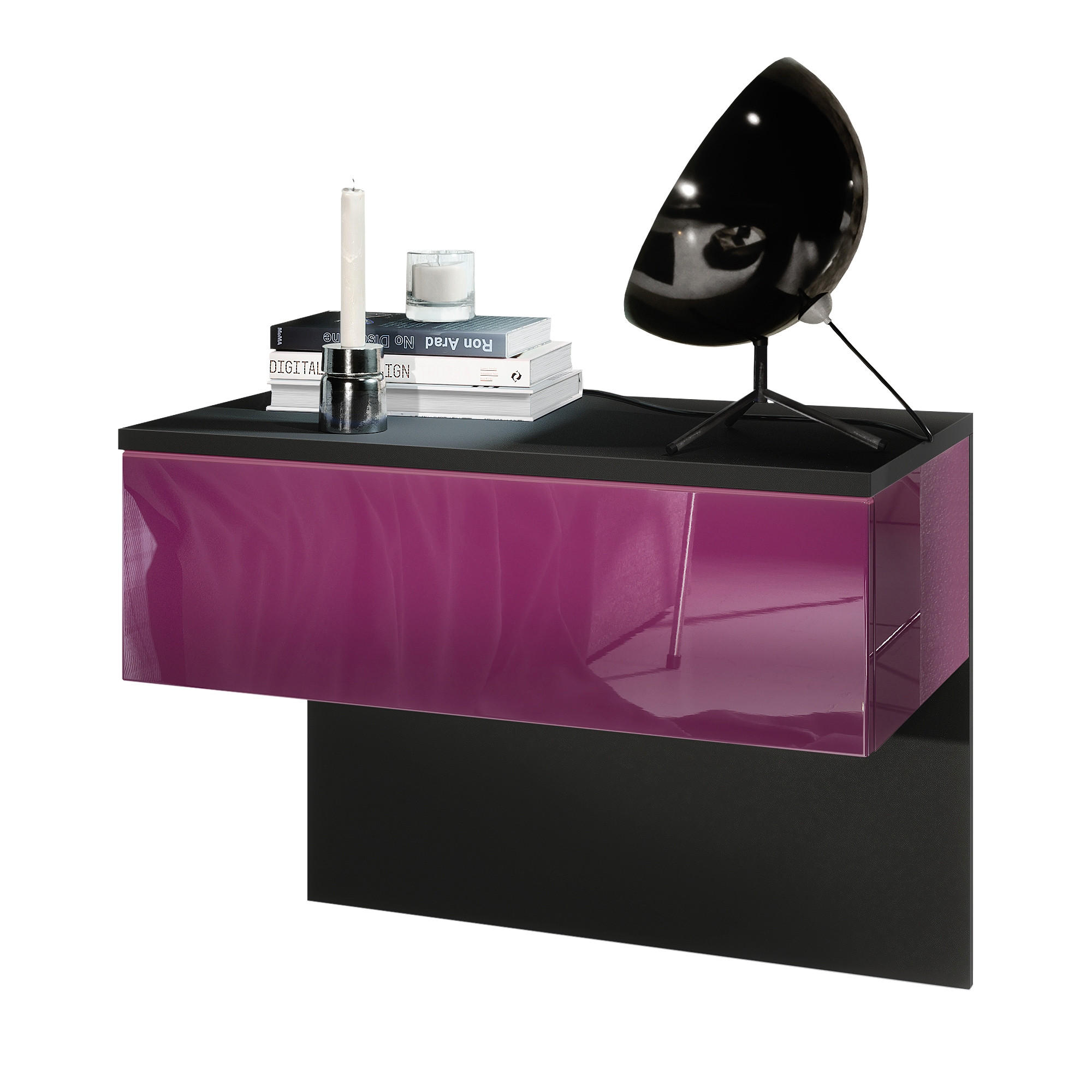 NACHTTISCH Sleep Fronten in Brombeer Hochglanz - Brombeere, Holzwerkstoff (60/46/35cm) - Vladon