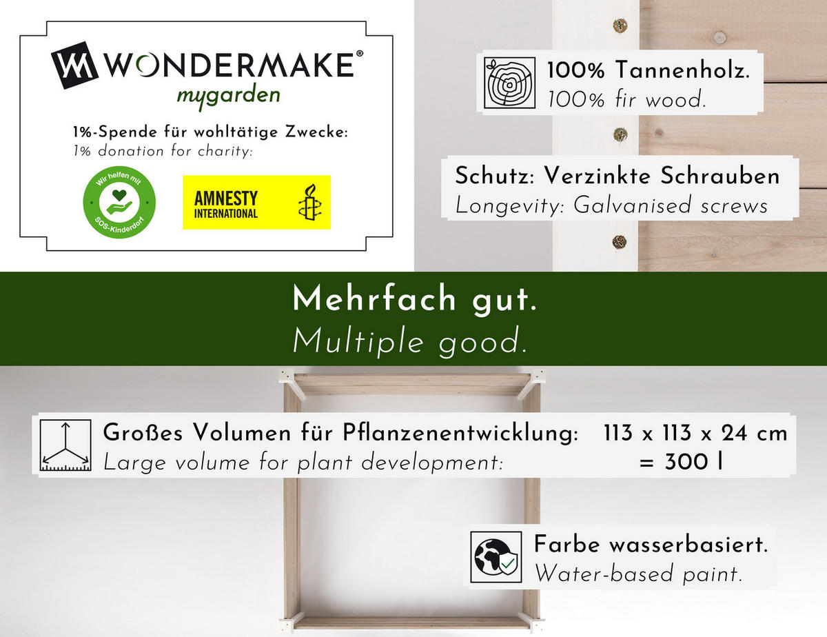 HOCHBEET-UMRANDUNG aus Holz für Garten, quadratisch - Weiß, Holz (120/26.5/120cm) - WONDERMAKE