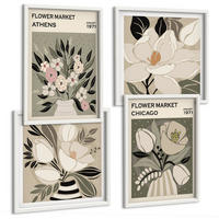 BILDER SET 4er Set - 50x50 cm & 40x60 cm Weißer Rahmen - Retro-Blumenmuster aus verschiedenen Städten - Weiß, Kunststoff (50/50cm) - TULUP