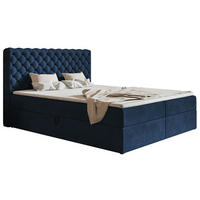 BOXBETT Bonio VIII 120/200 cm in Blau – mit Bettkasten und Topper - Blau/Schwarz, Holz/Holzwerkstoff (120/200cm) - AX Living