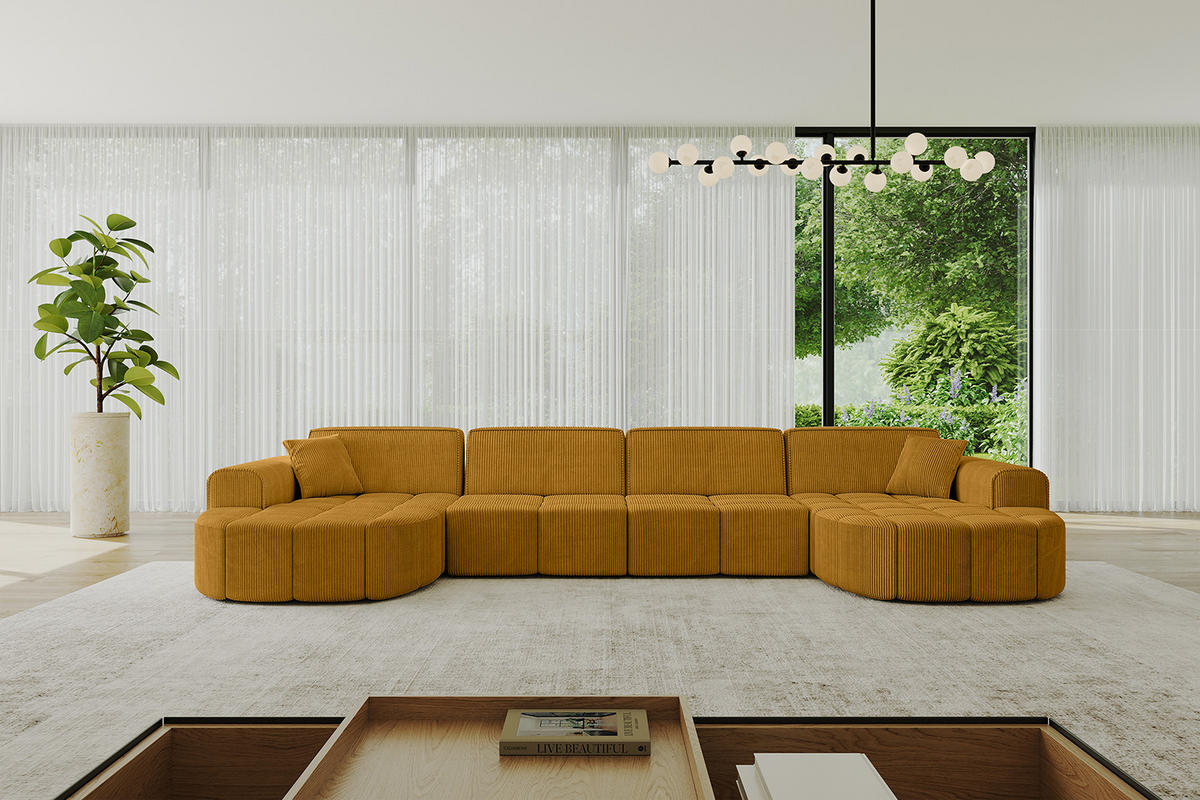 WOHNLANDSCHAFT LIVO-U2 - 400x173x79,5 cm Senfgelb - Currygelb/Gelb, Holzwerkstoff/Textil (400/79/173cm) - ALTDECOR