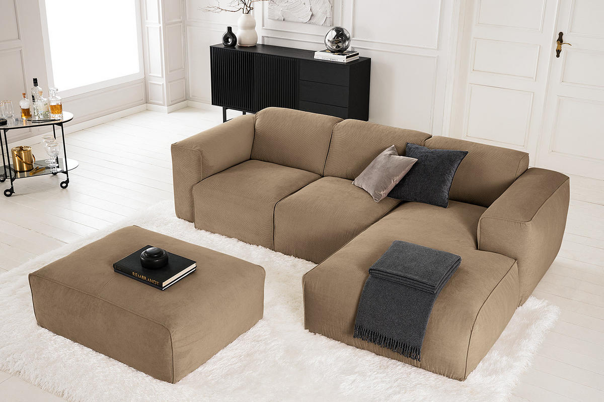 POLSTERHOCKER - Taupe/Schwarz, Kunststoff/Textil (81/38/100cm) - home24