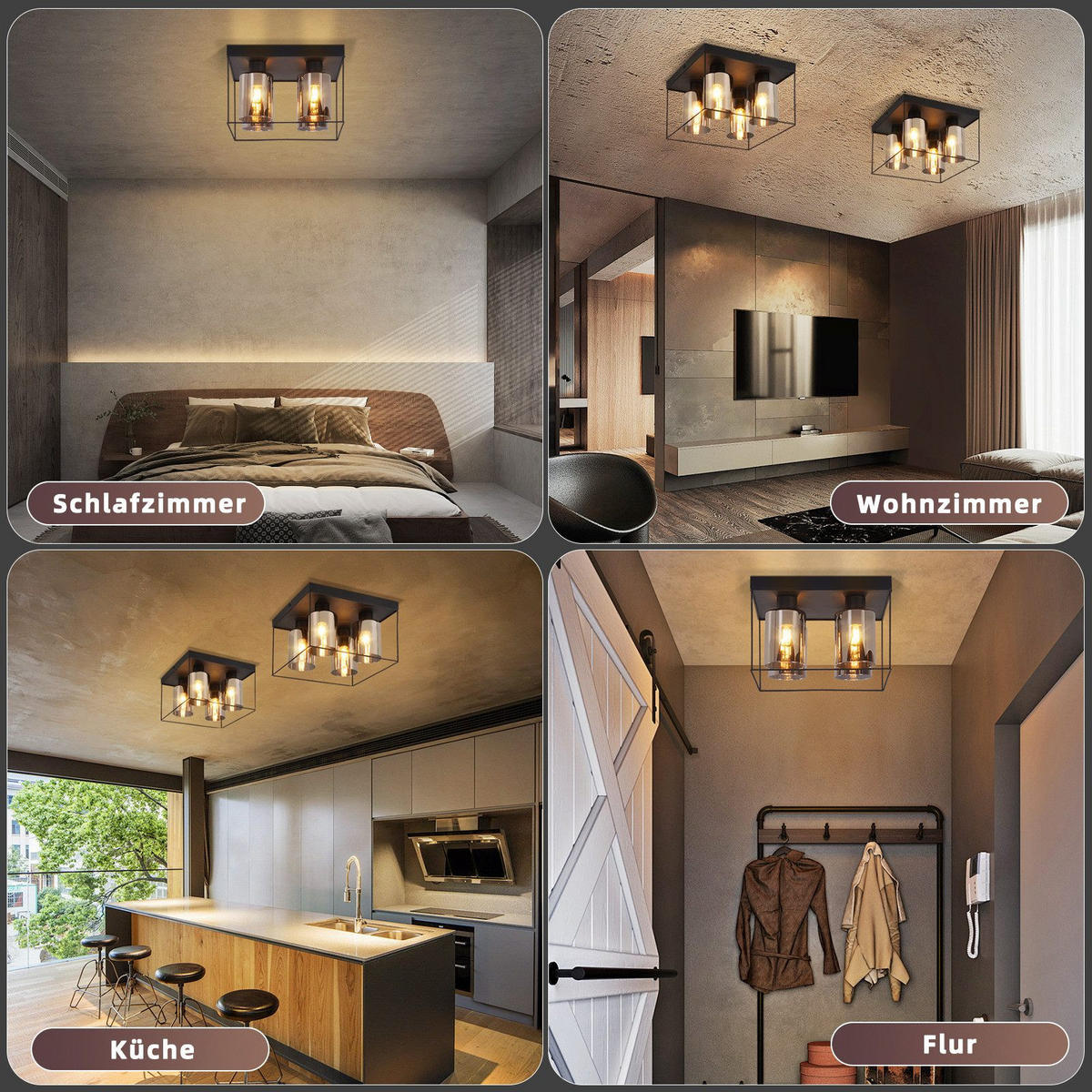 DECKENLEUCHTE Mantooth 30/30/20 cm - Schwarz, Metall (30/30/20cm) - Nettlife