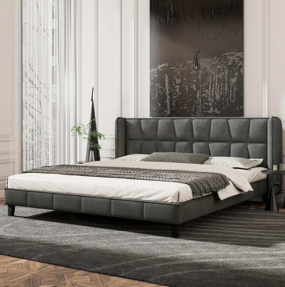 POLSTERBETT 180/200 cm Grau aus Samt mit Lattenrost - Grau, Textil (180/200cm) - OKMYHOME