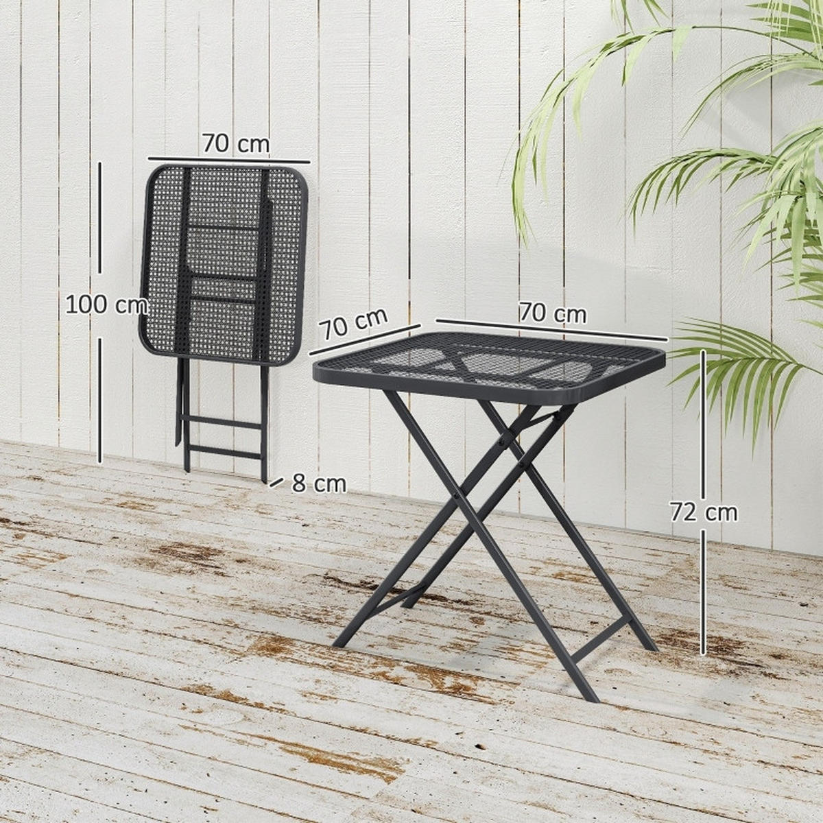 GARTENTISCH aus Stahl 70x70x72 cm Schwarz mit klappbarem Design - Schwarz, Metall (70/70/72cm) - Modfu