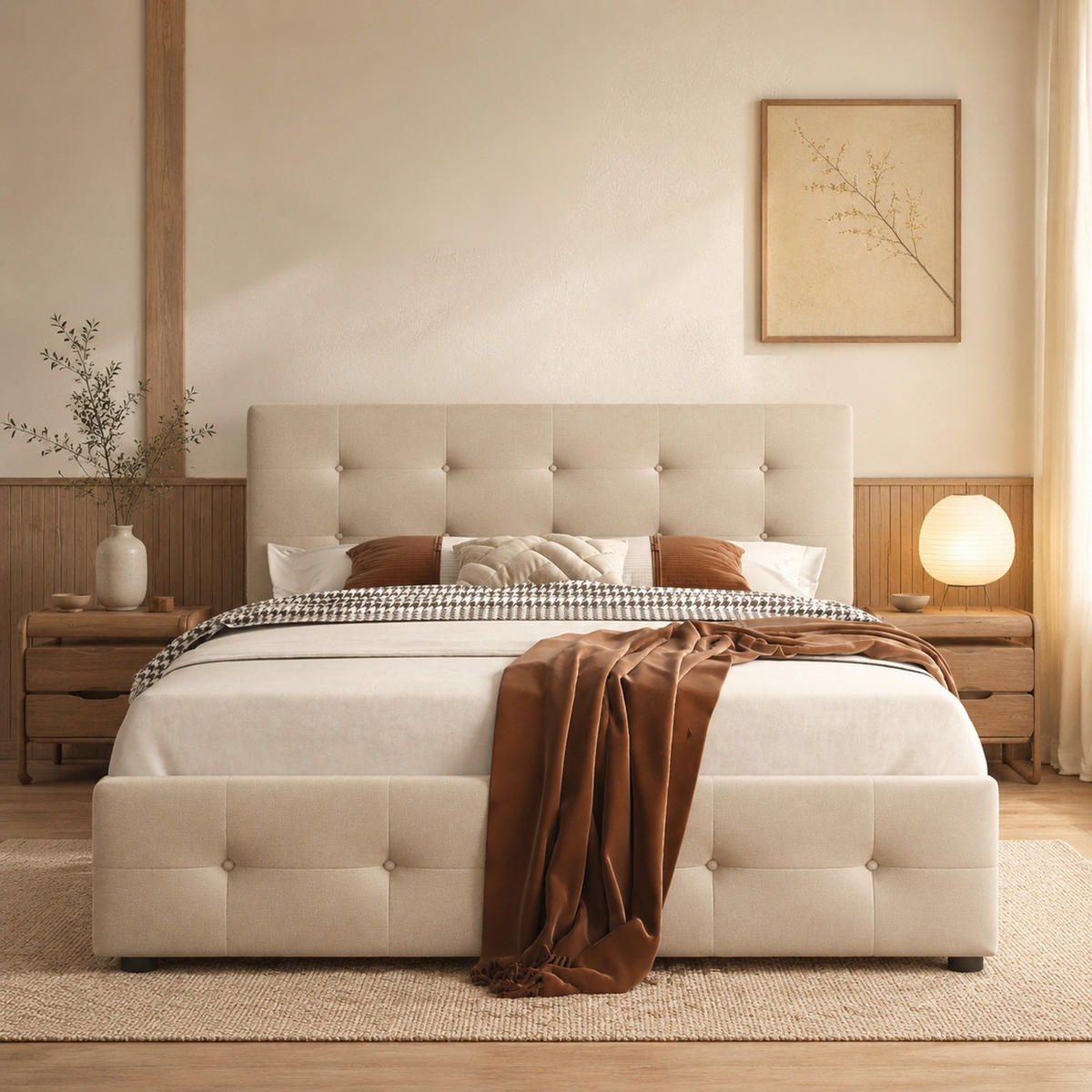 POLSTERBETT 140/200 cm in Beige mit 4 Schubladen und Lattenrost Samt - Beige, Holzwerkstoff/Textil (140/200cm) - CHICFURN