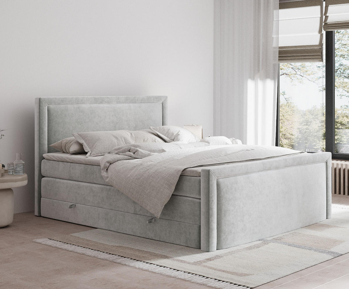 BOXSPRINGBETT Lavenda Hellgrau 140/200 cm - Hellgrau/Schwarz, Holz/Holzwerkstoff (140/200cm) - Maison de Reve