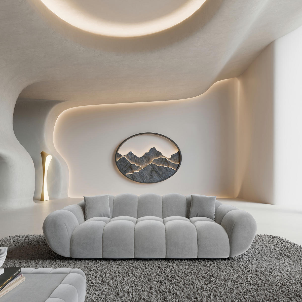 3-SITZER-SOFA Liva Hellgrau Samtstoff - Hellgrau, Textil (233/70/93cm) - VAROYAL