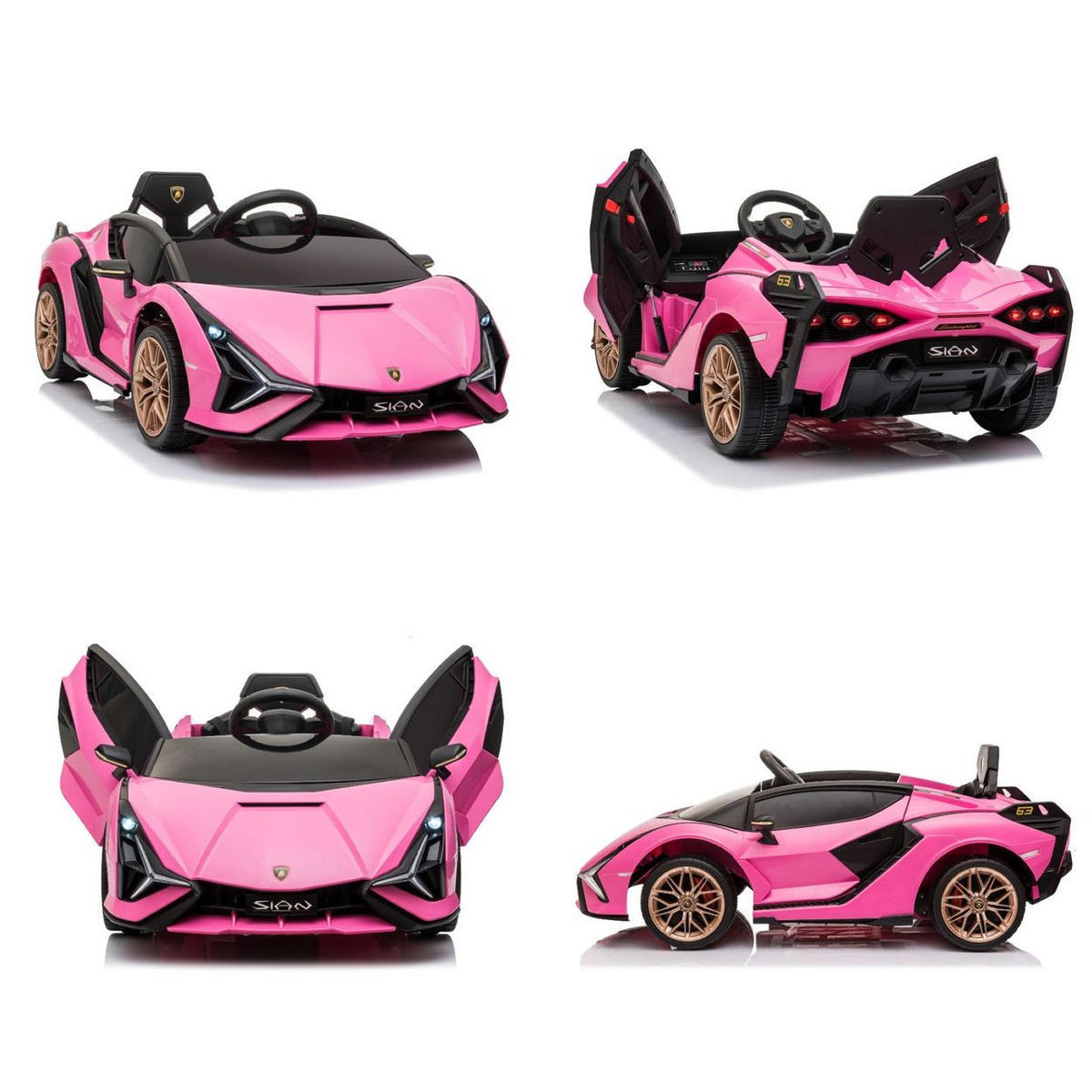 KINDER ELEKTROAUTO Lamborghini Sian pink Flügeltüren, Kunstledersitz, LED-Scheinwerfer, Fernbedienung - Rosa, Kunststoff (108/62/40cm) - Es-Toys