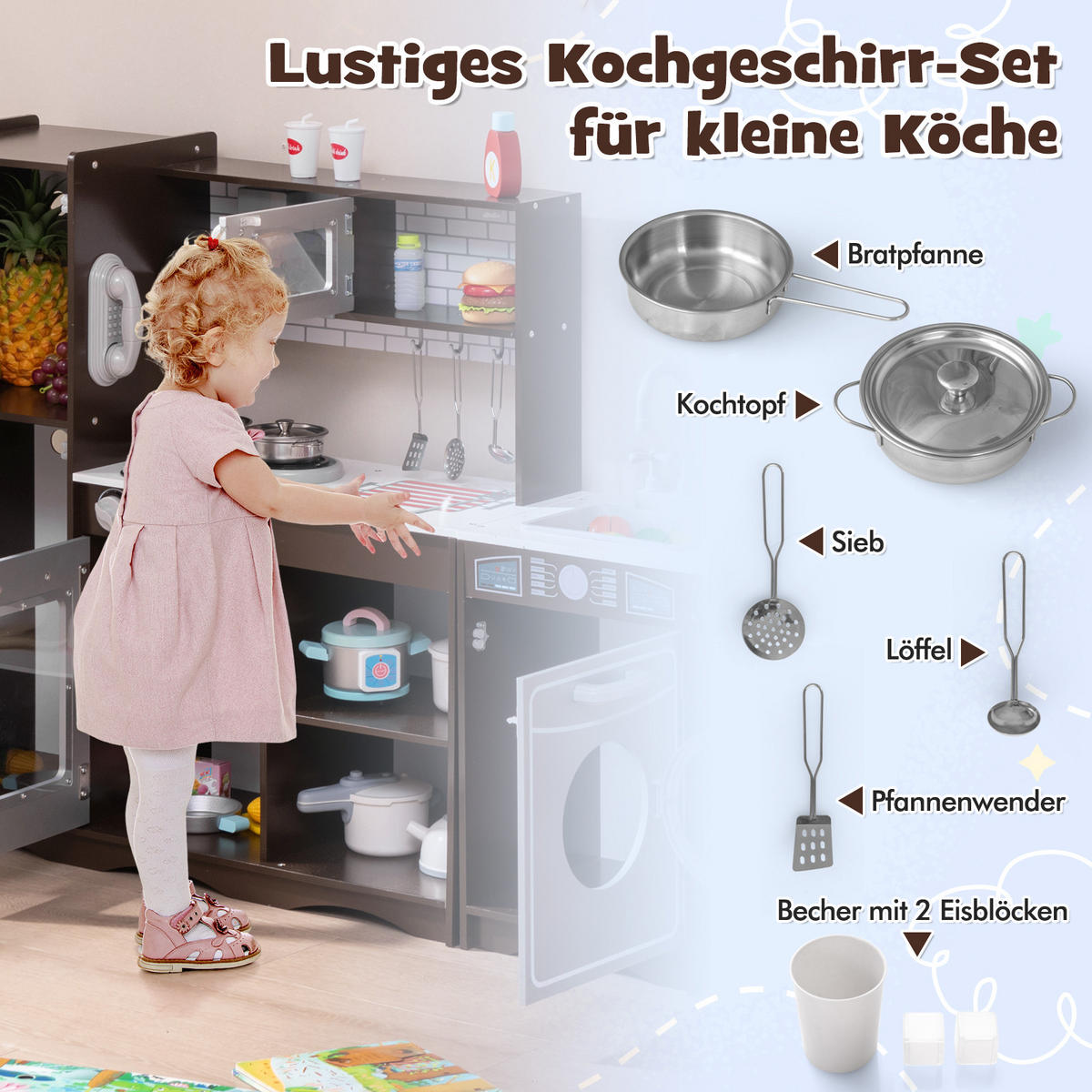 KINDERKÜCHE Kaffee - Braun, Holzwerkstoff (121/83/29cm) - COSTWAY