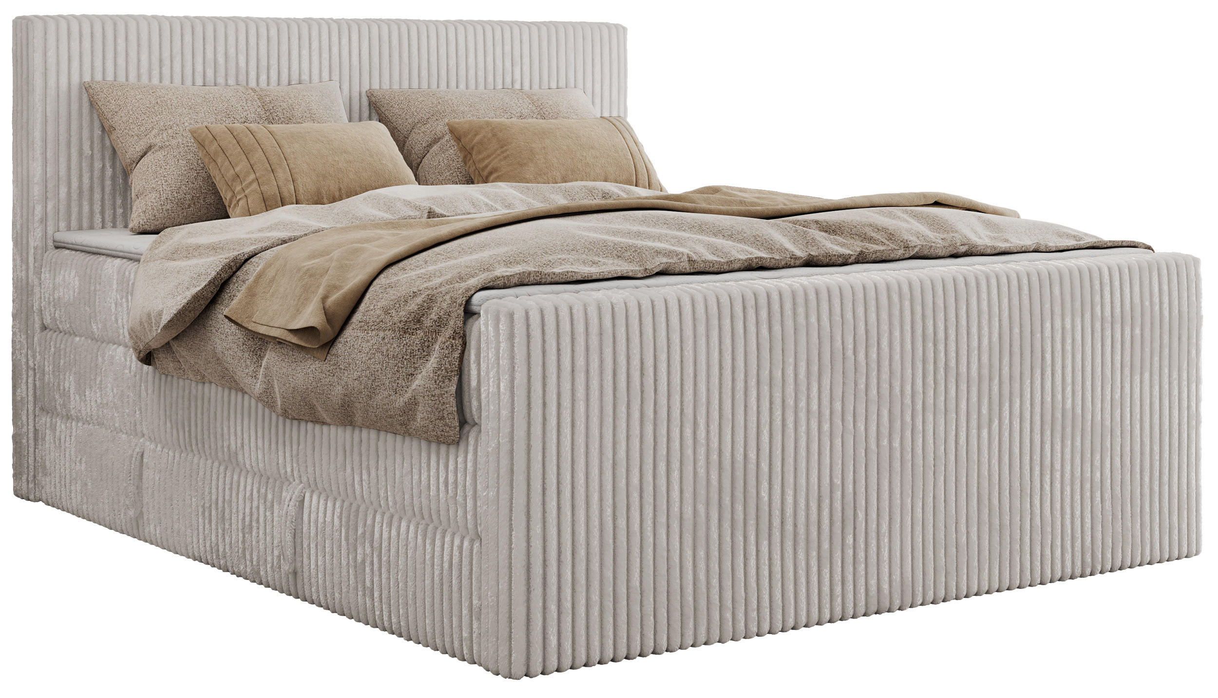 BOXSPRINGBETT TILIANO KING DUO 160/200 - Hellgrau Cord - H3 - Hellgrau, Textil (160/200cm) - MKS