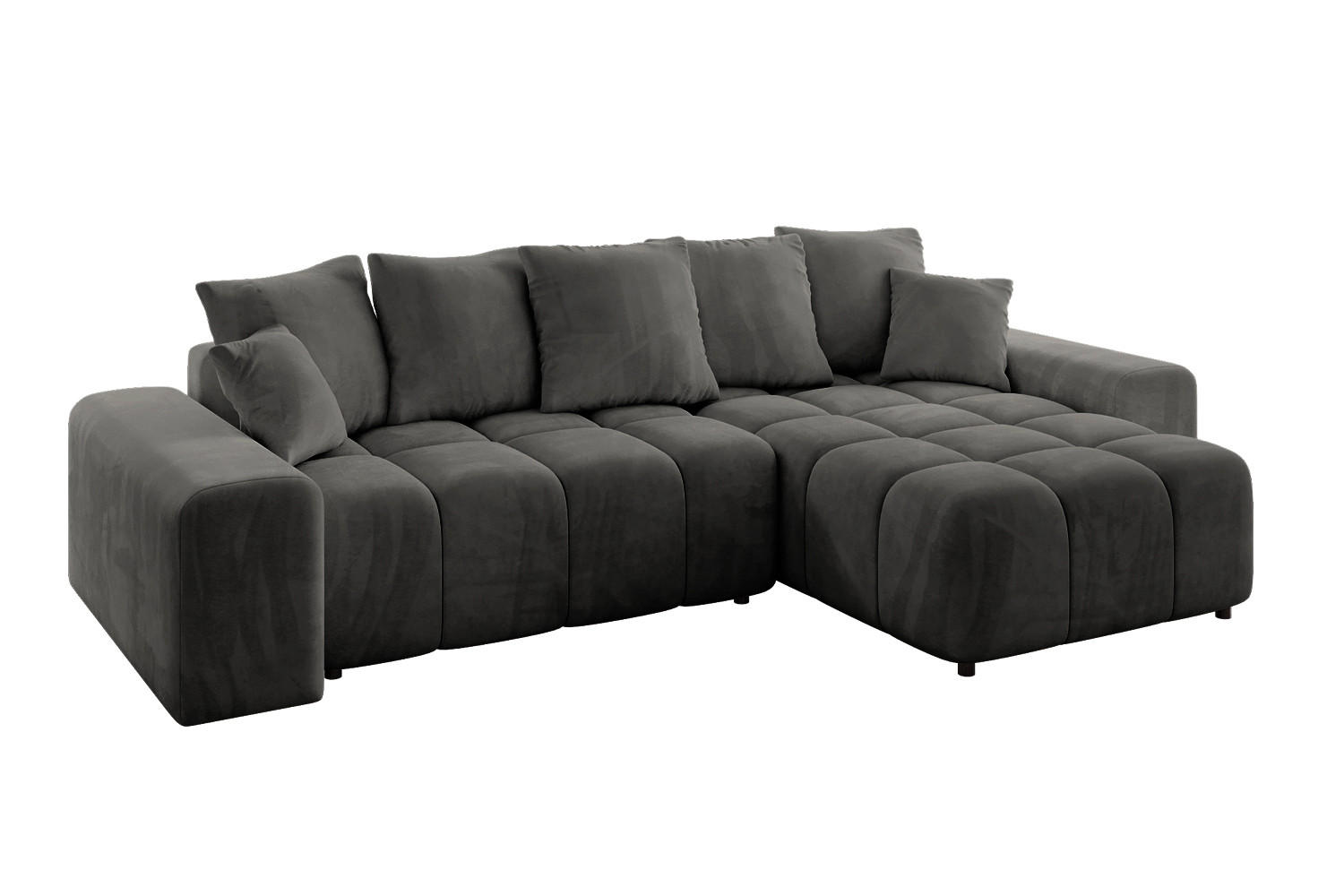 ALTDECOR ROHOVÁ SEDACÍ SOUPRAVA, otoman vpravo ENIL-L 297x189x68 tmavě šedý velur
