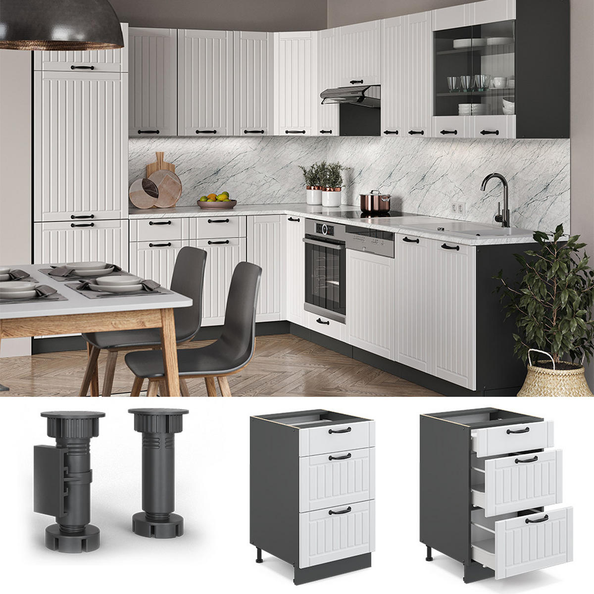 SCHUBLADENSCHRANK Fame-Line Weiß Landhaus 50 cm ohne AP - Anthrazit/Weiß, Holzwerkstoff (50/82/51.6cm) - Vicco