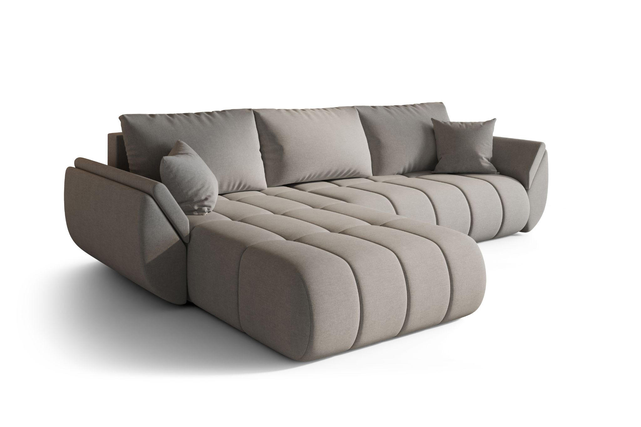 ECKSOFA TOKYO PREMIUM mit Schlaffunktion, Stoff WIND, Grau, Links - Grau, Holz (280/190cm) - Kaiser Möbel