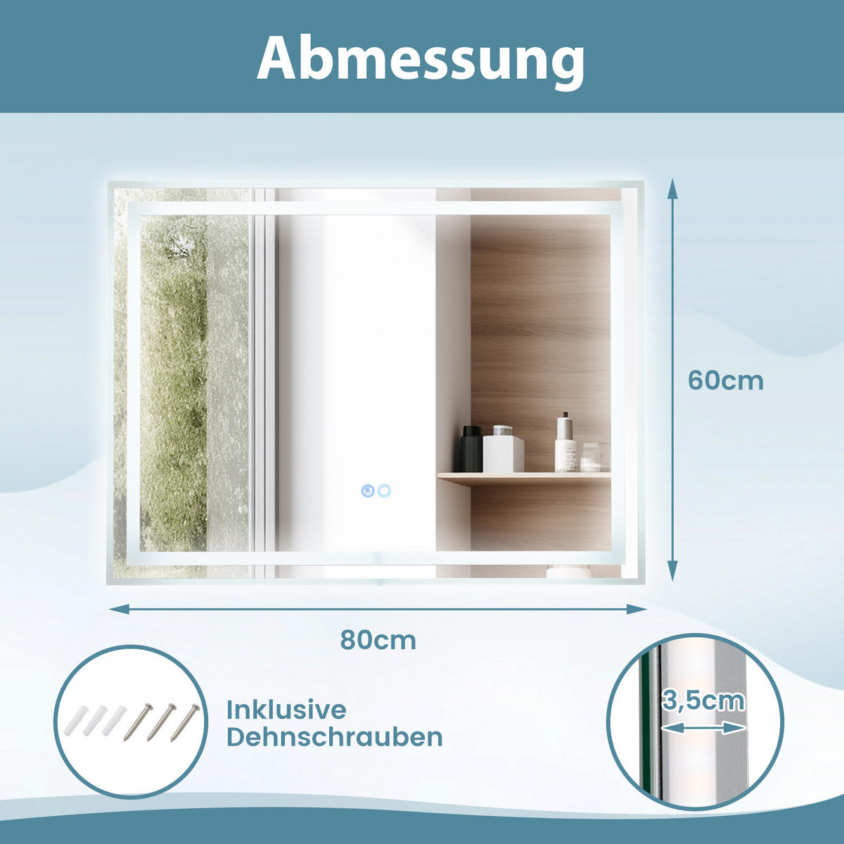BADEZIMMERSPIEGEL Silber - Silberfarben, Glas (60/3.5/80cm) - COSTWAY