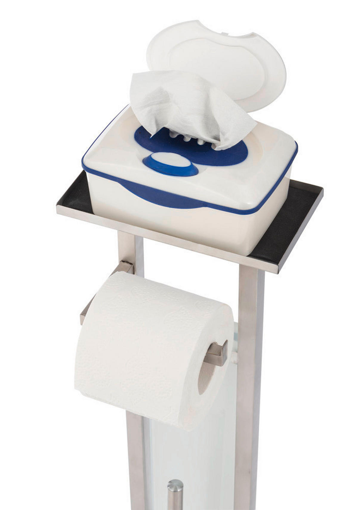 TOILETTENPAPIERHALTER mit Behälter 18/21/70,5 cm - Silberfarben, Metall (21/70.5/18cm) - Wenko