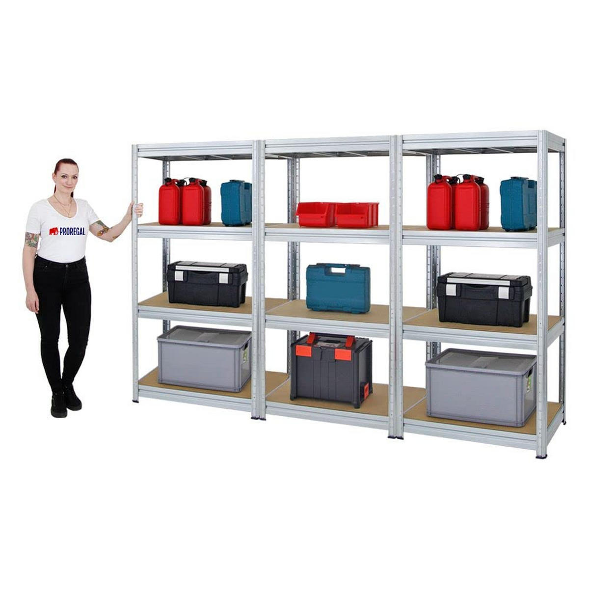 SCHWERLASTREGAL Dino 3er-Set mit 3x 180x90x60 cm Fachlast 600 kg Verzinkt - Silberfarben, Metall (270/180/60cm) - PROREGAL