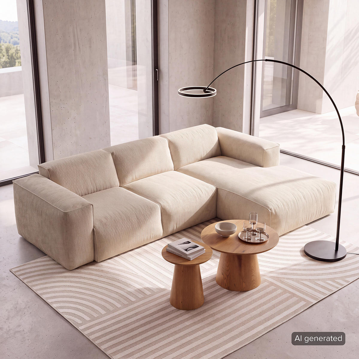 3-SITZER ECKSOFA mit Longchair - Beige/Schwarz, Kunststoff/Textil (251/173cm) - home24