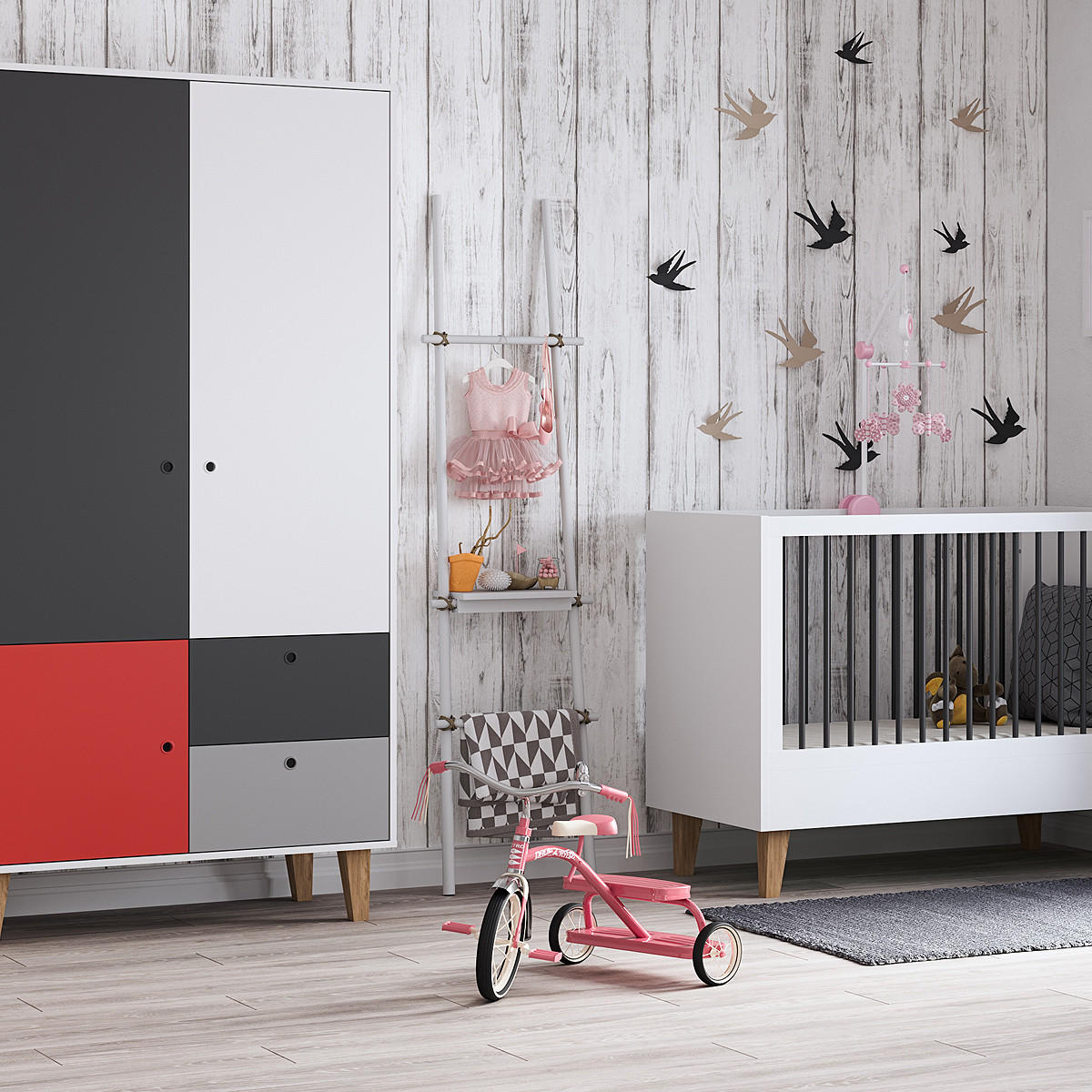 BABYZIMMER 2-teilig rot - Rot, Holzwerkstoff (144.5/97/75cm) - Petits-meubles