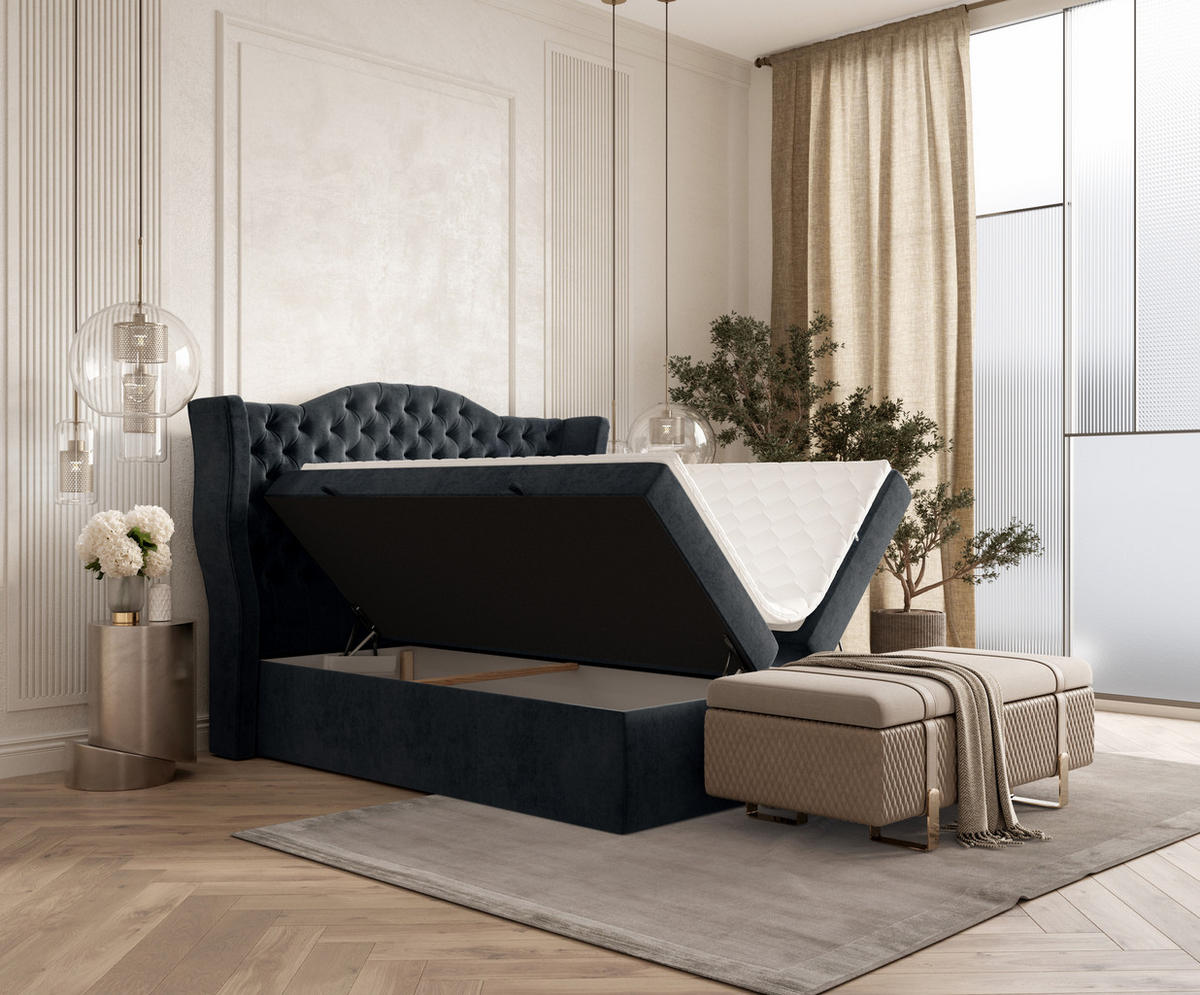 BOXBETT Royal Anthrazit 160/200 cm im Samtstoff - Anthrazit/Schwarz, Holz/Holzwerkstoff (160/200cm) - Maison de Reve