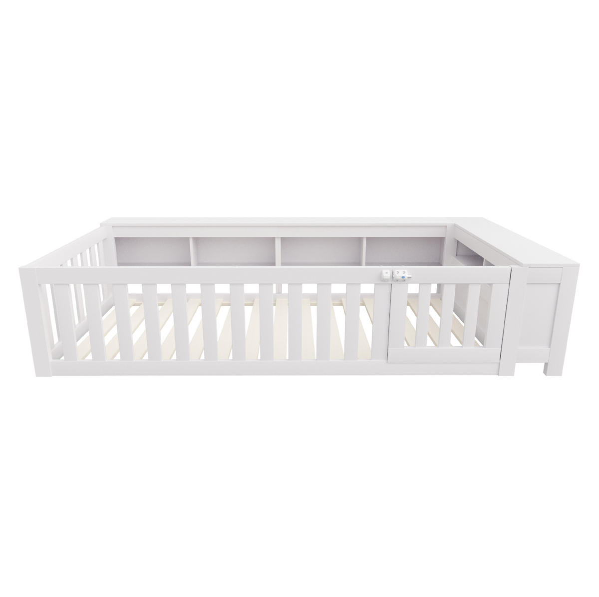 KINDERBETT 90/200 cm mit Stauraum, Sicherheitsgitter und Türchen, Weiß - Weiß, Holzwerkstoff (90/200cm) - Redom