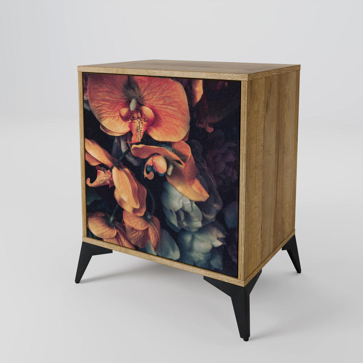 SIDEBOARD NEVERENDING BLOOM, Eichefarben, 57,5x42x75,5 cm, Goldfarbene Metallfüße - Eichefarben/Goldfarben, Holzwerkstoff/Metall (57.5/75.5/42cm) - SpaceRebels