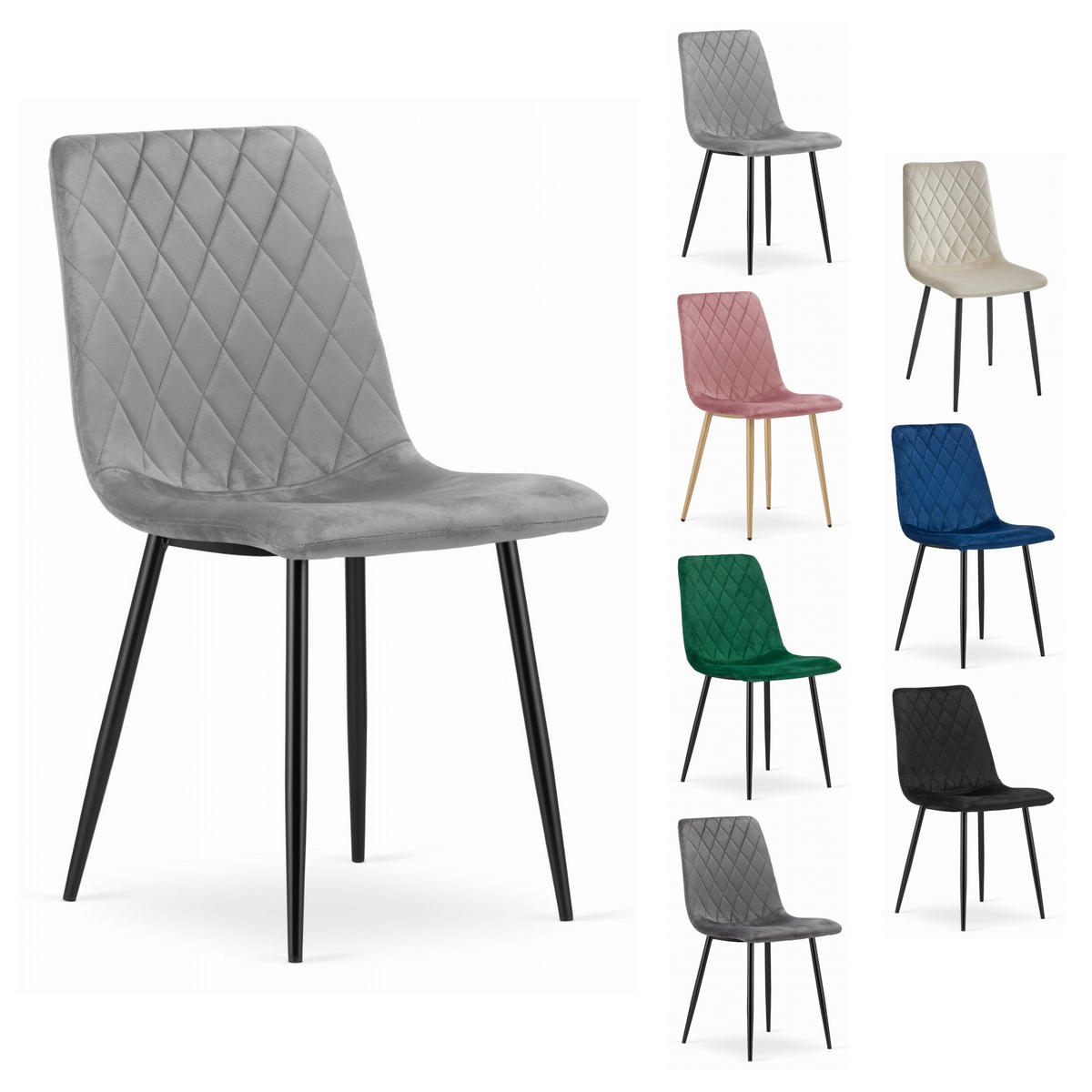STUHL SCANNO 6-er Set, Grau, mit Samtstoff gepolstert - Hellgrau, Textil/Metall (45/89/53cm) - Komodee