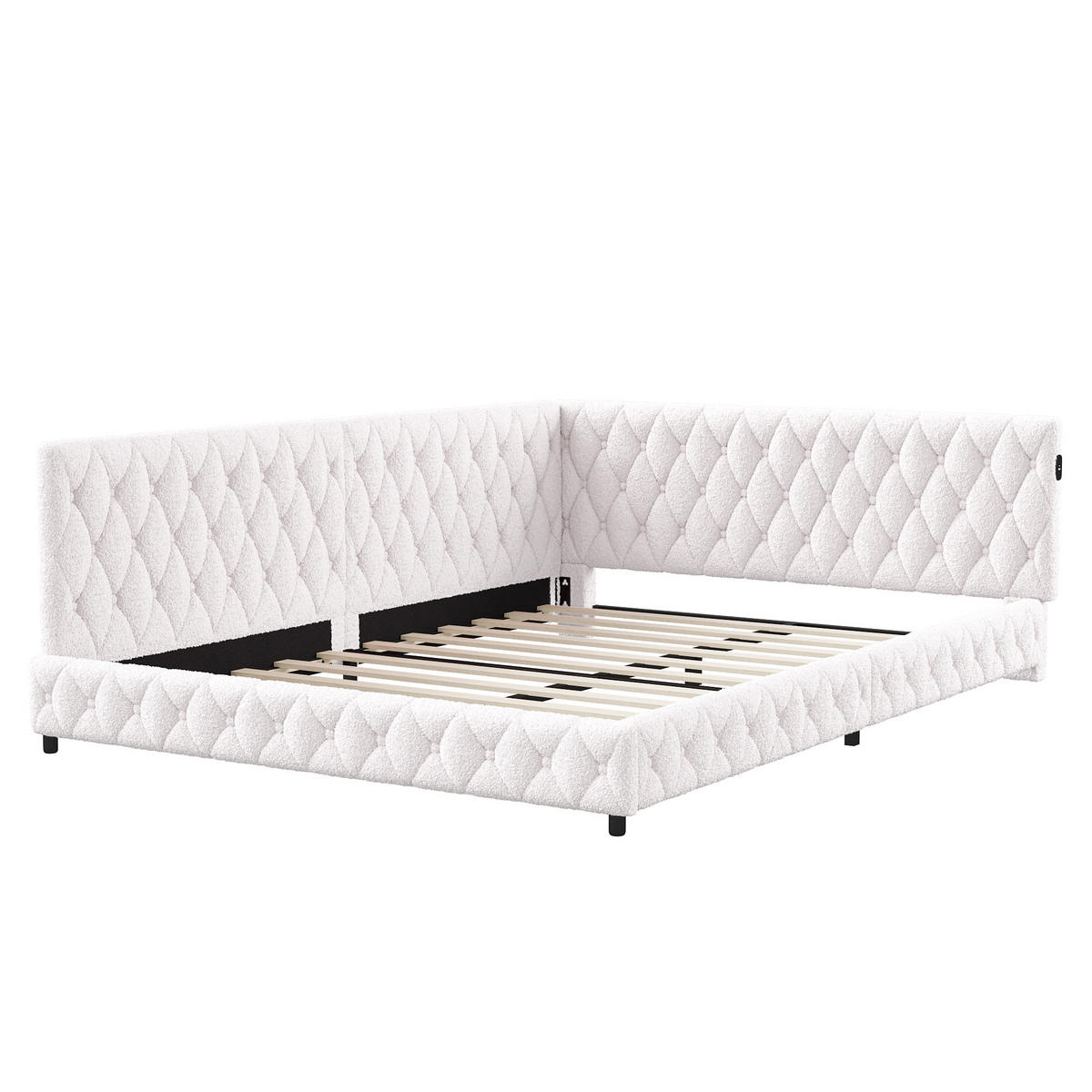 POLSTERBETT 140x200 cm LED USB Teddy Stoff beige - Beige, Holz (140/200cm) - LEBENLANG