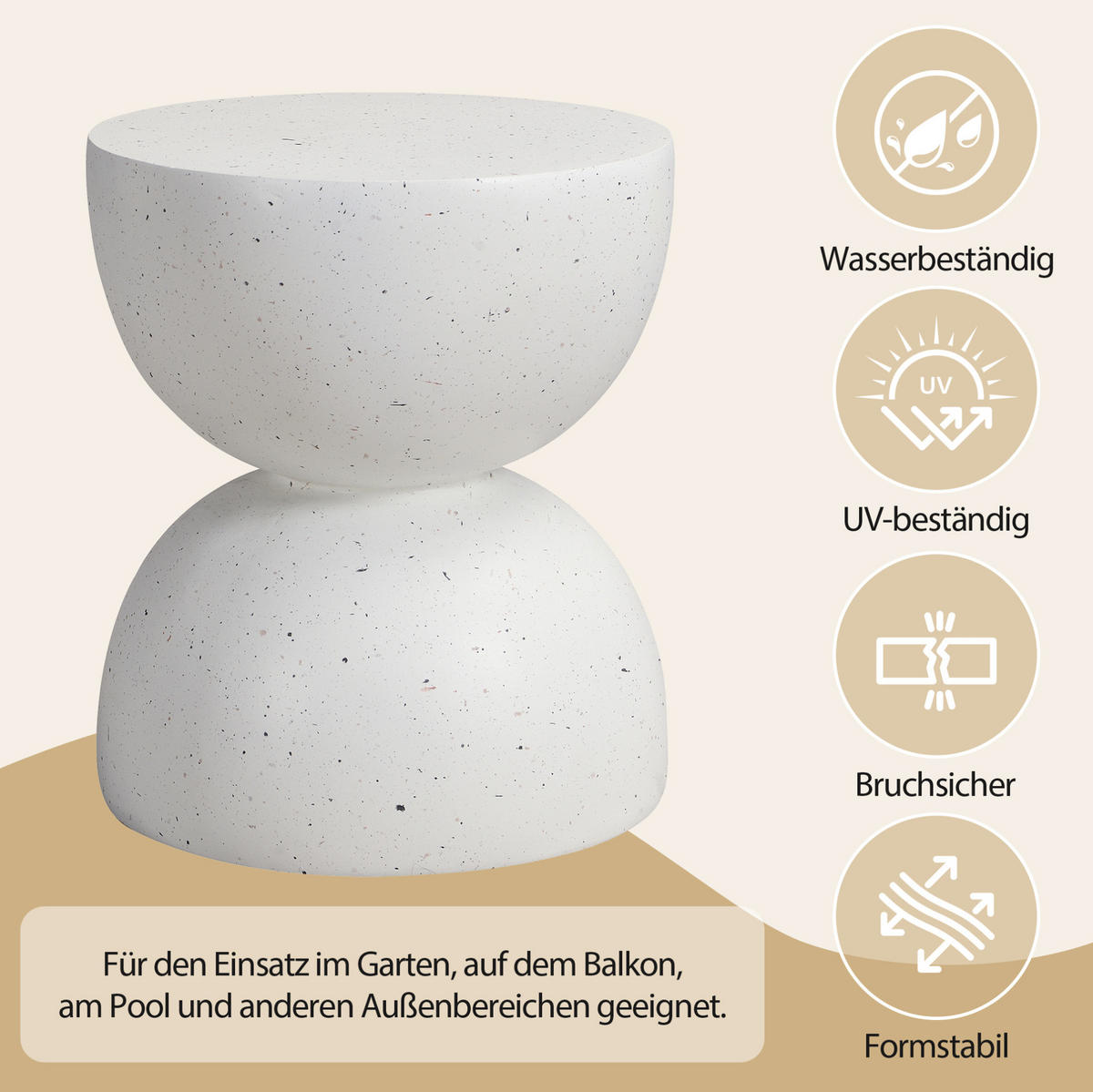 BEISTELLTISCH aus Magnesiumoxid 30x30x48 cm Weiß wasserfest, UV-beständig und montagefrei - Weiß, Metall (39.5/39.5/45.5cm) - Modfu