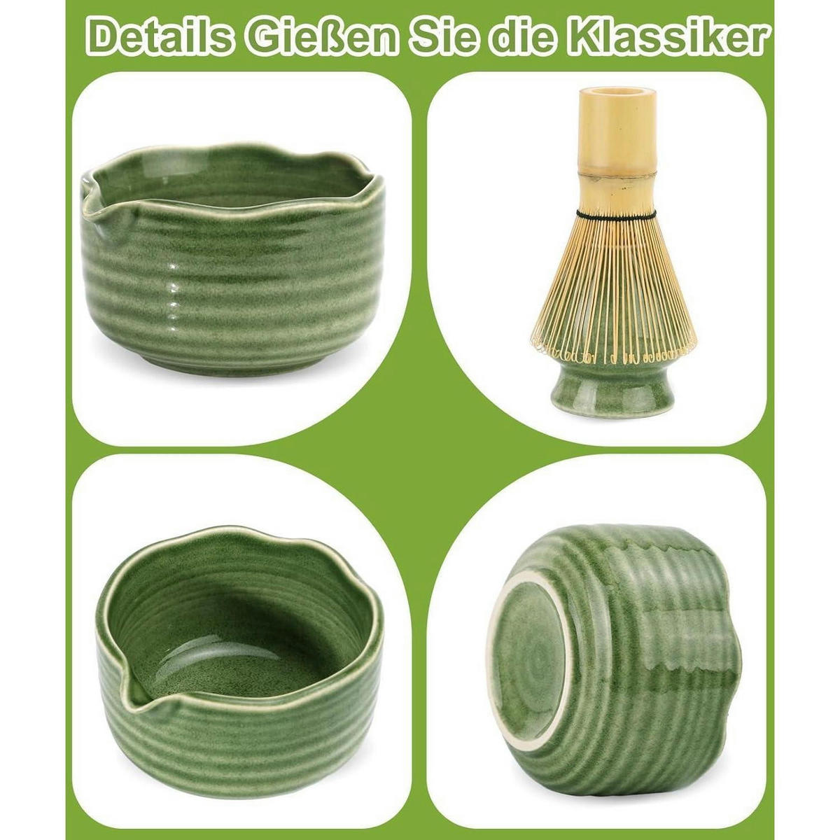 MATCHA Set 7-teilig Bambus und Keramik Grün - Grün, Keramik (15/10/15cm)