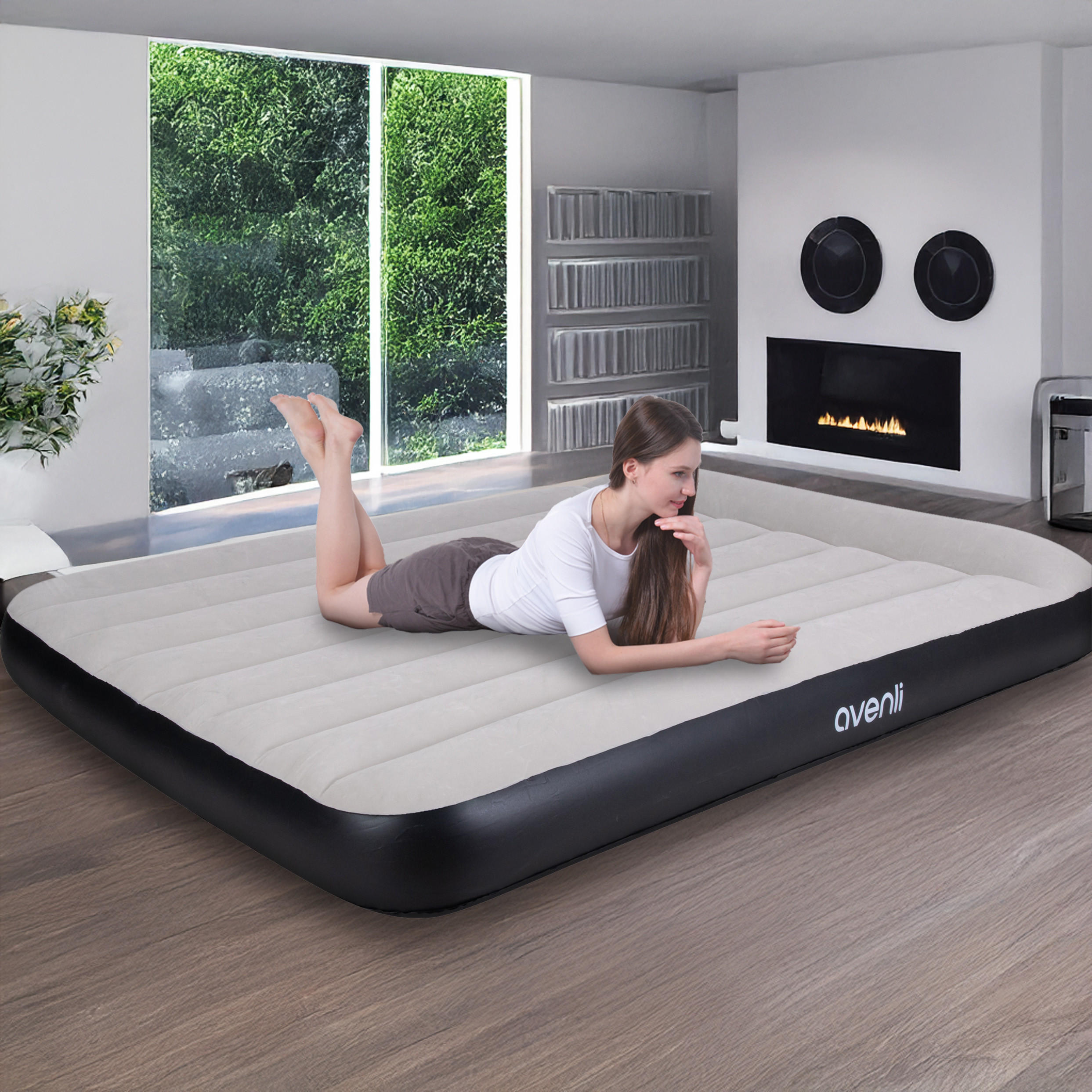 LUFTBETT Luftmatratze selbstaufblasend 191 x 137 x 47 cm mit integrierter Pumpe - Schwarz/Grau, Kunststoff (137/191cm) - Avenli