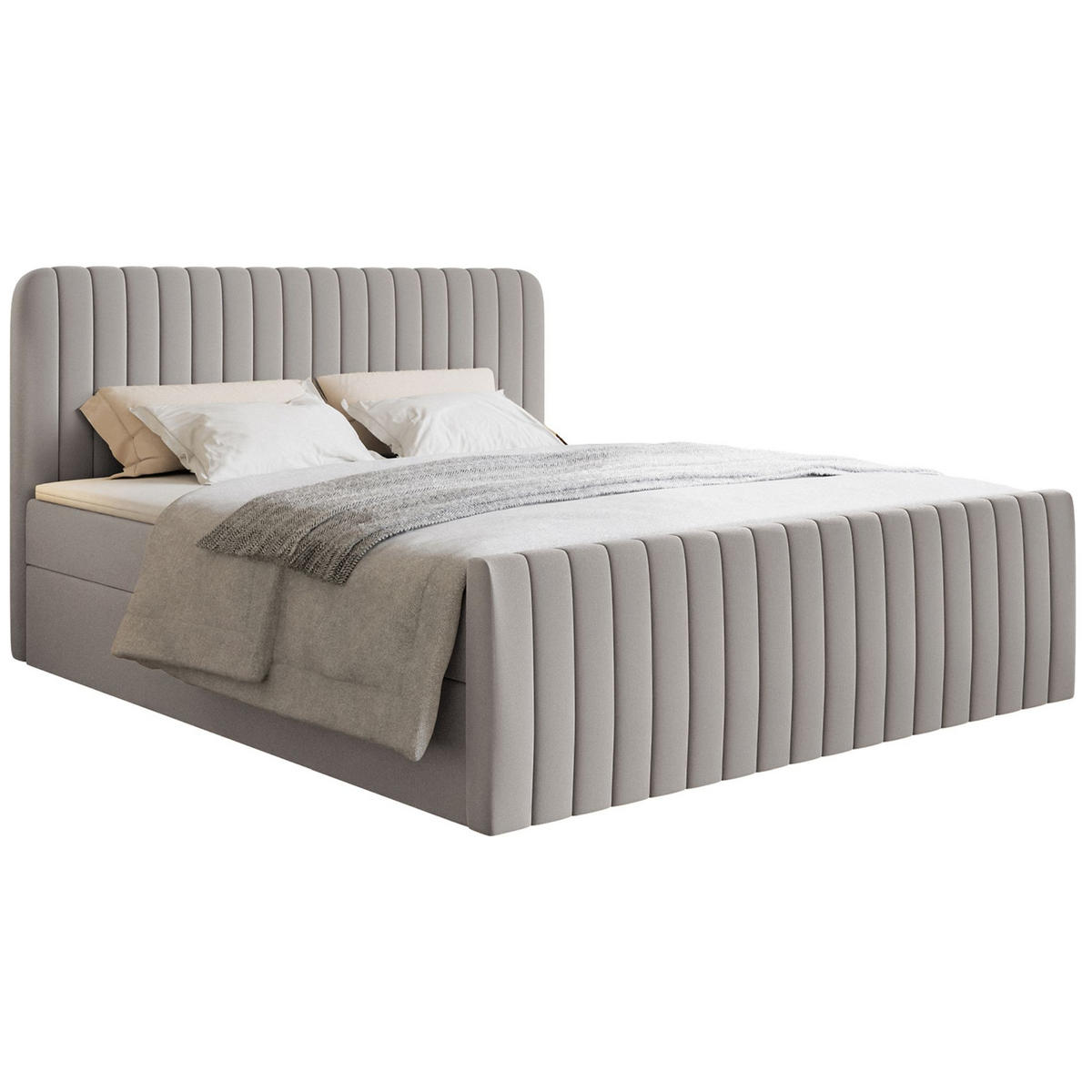 BOXBETT Saliano mit Topper und Chenille-Bezug Greige, 140x200 cm - Taupe, Kunststoff/Textil (140/200cm) - Selsey