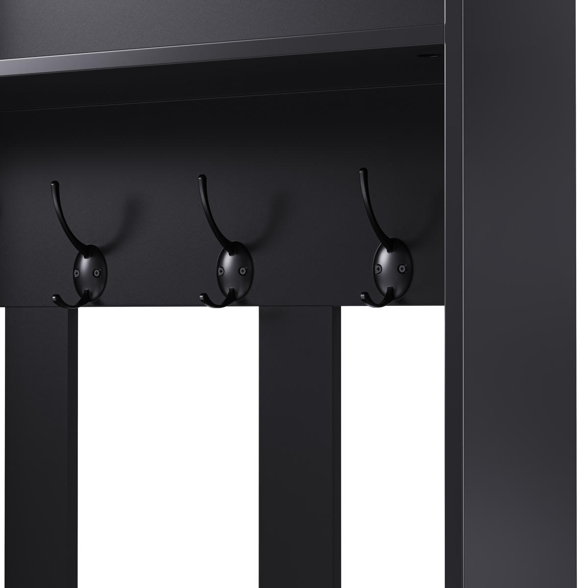 GARDEROBENSET Wandgarderobe mit Schuhbank 4 Haken Schwarz 100x35x180cm - Schwarz, Holzwerkstoff (35/180/100cm) - FLIEKS