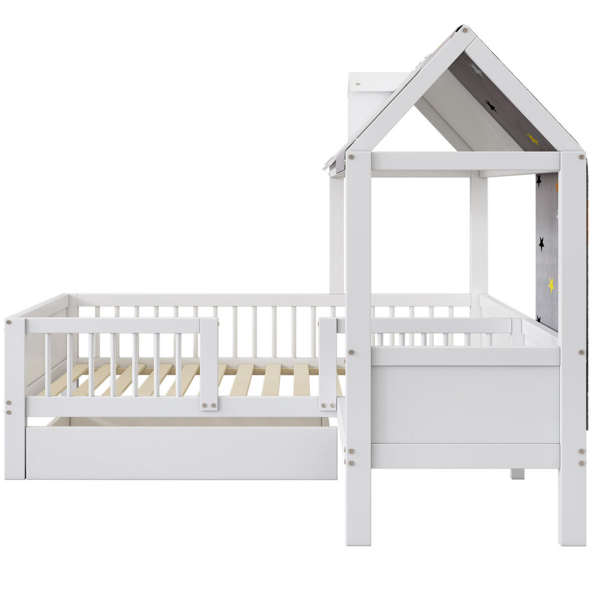 DĚTSKÁ postel 90/200 cm bílá z masivního dřeva s roštem a úložnými zásuvkami - bílá, kompozitní dřevo (90/200cm) - OKWISH
