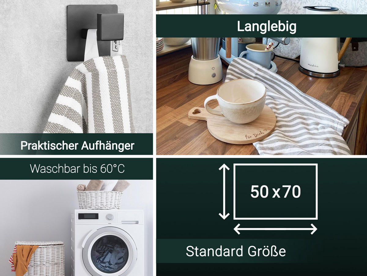 GESCHIRRTÜCHER, 5er-Set, 50x70 cm, 100% Baumwolle, Grau - Grau, Textil (50/70cm) - Zollner