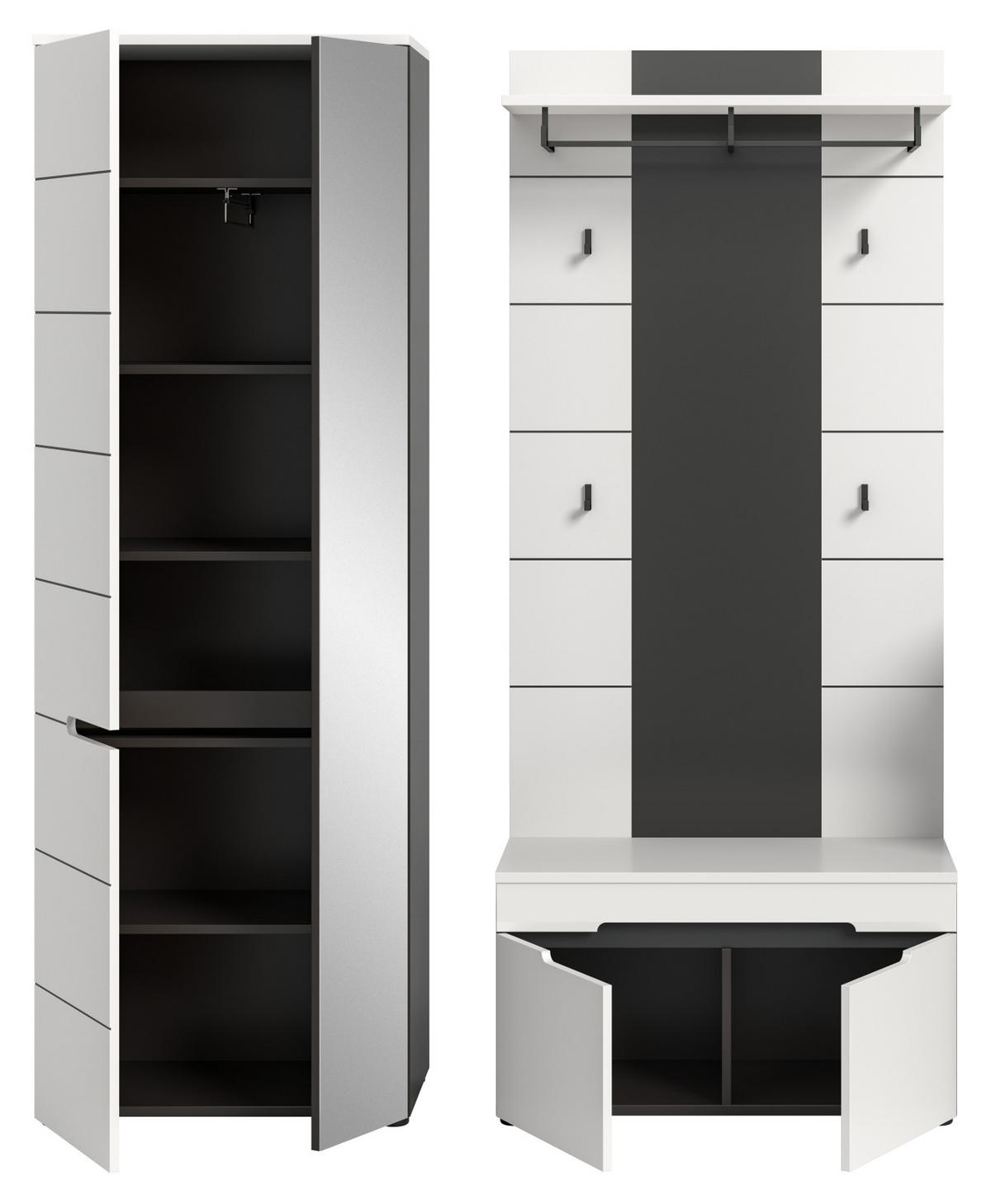 GARDEROBEN-SET 3-teilig in weiß, grau 160 cm, Kombination mit Soft-Close, Cooper - Schwarz/Weiß, Glas/Holzwerkstoff (160/190/37cm) - Inn.Furn