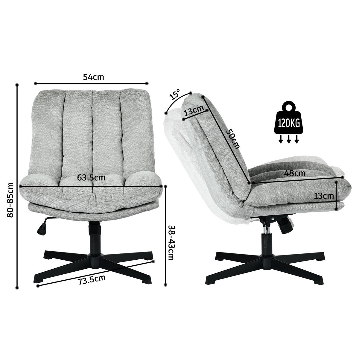 GEPOLSTERTER Drehstuhl Grau - Hellgrau, Textil (63.5/85/73.5cm) - Meubles Cosy
