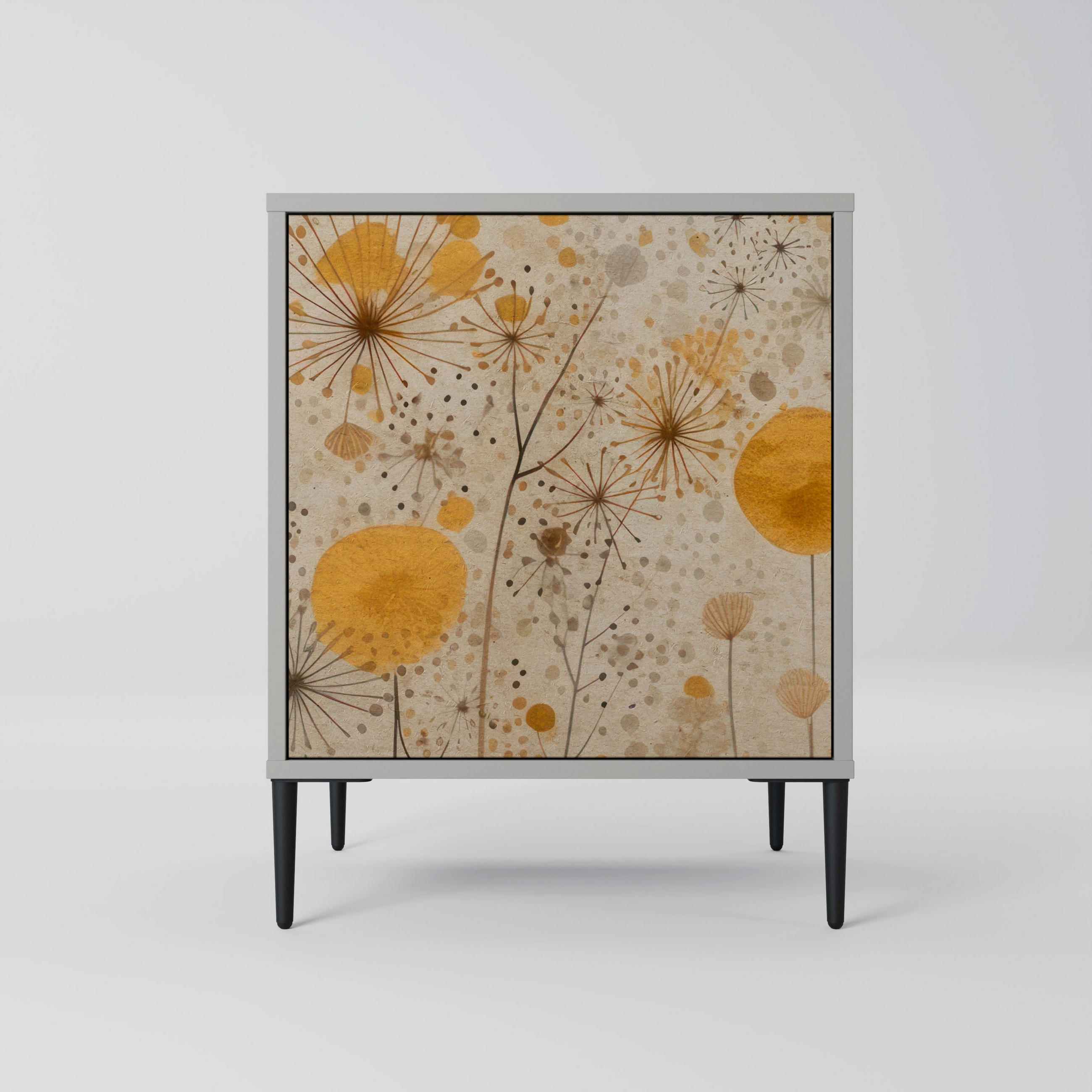 SIDEBOARD MORNING GLADE, Grau, 57,5x42x72,5 cm, Schwarze Metallfüße - Multicolor/Schwarz, Holzwerkstoff/Metall (57.5/72.5/42cm) - SpaceRebels