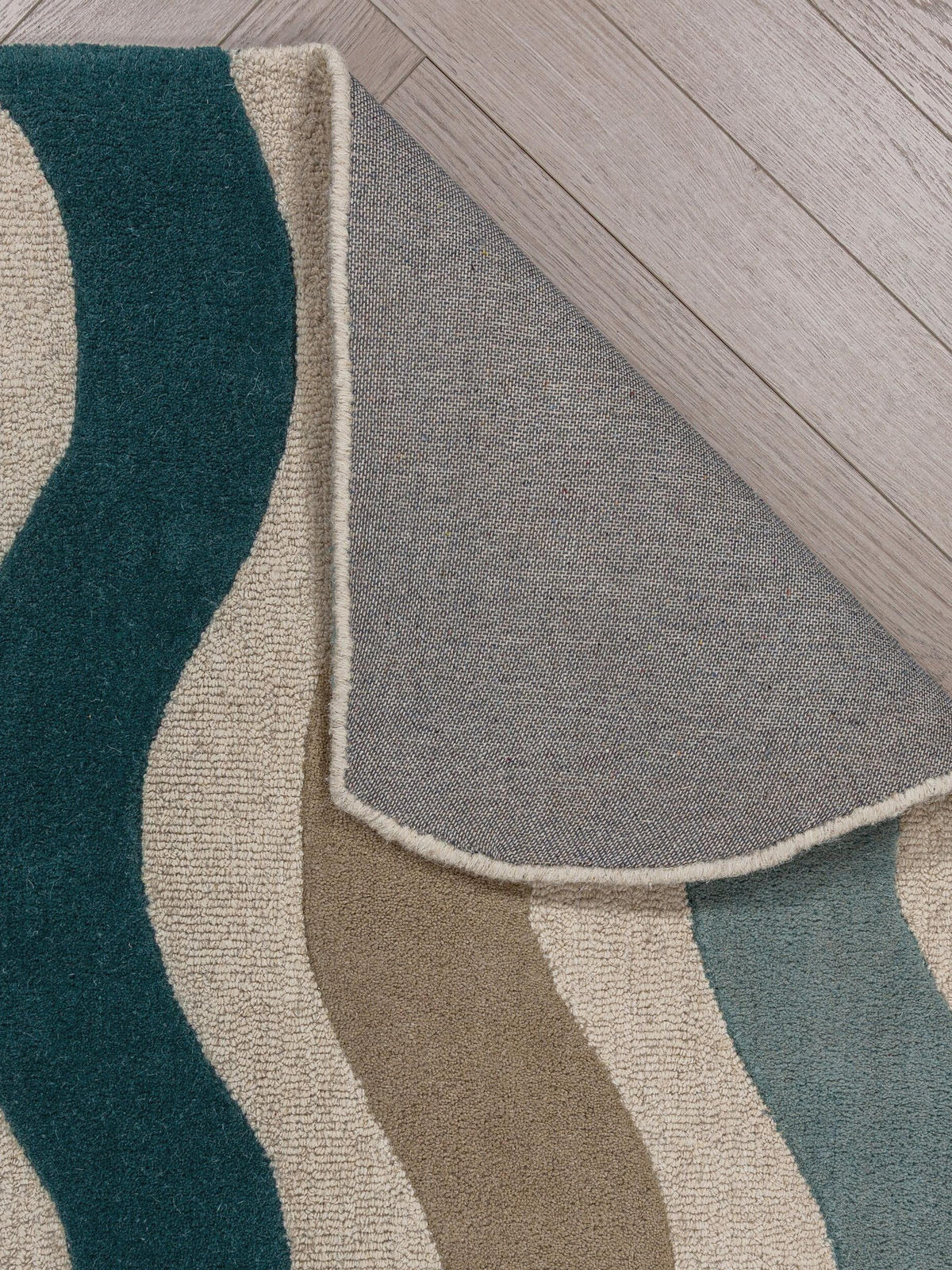 LÄUFER handgetuftet MONNOW, in Natur-Blau, Wellenstreifen, 80 x 300 cm - Beige, Textil (80/300cm) - KADIMA DESIGN