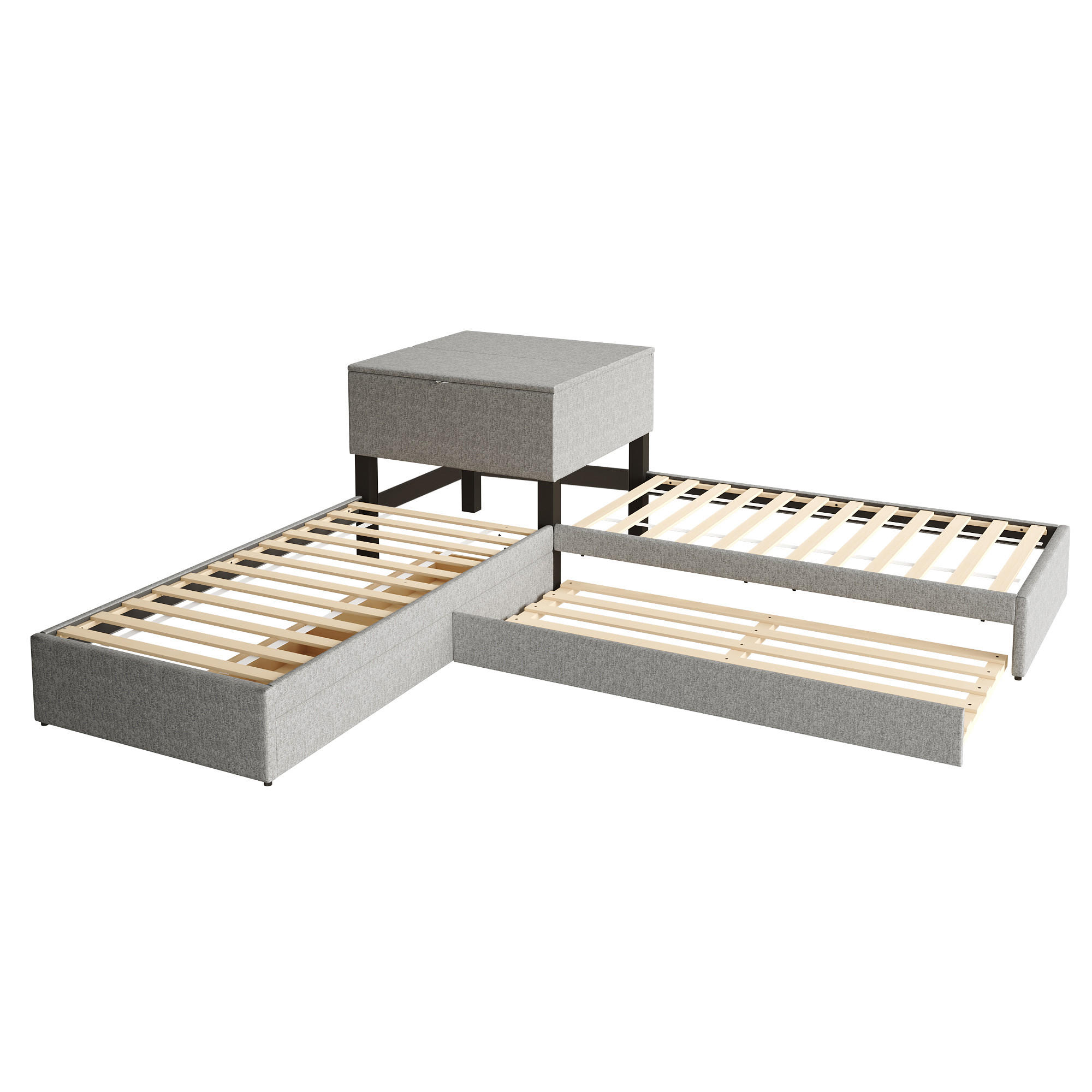 POLSTERBETT 90/200 cm DE-02874, mit Ausziehbett und Stauraum, in Grau - Grau, Holz (90/200cm) - ComfortXL