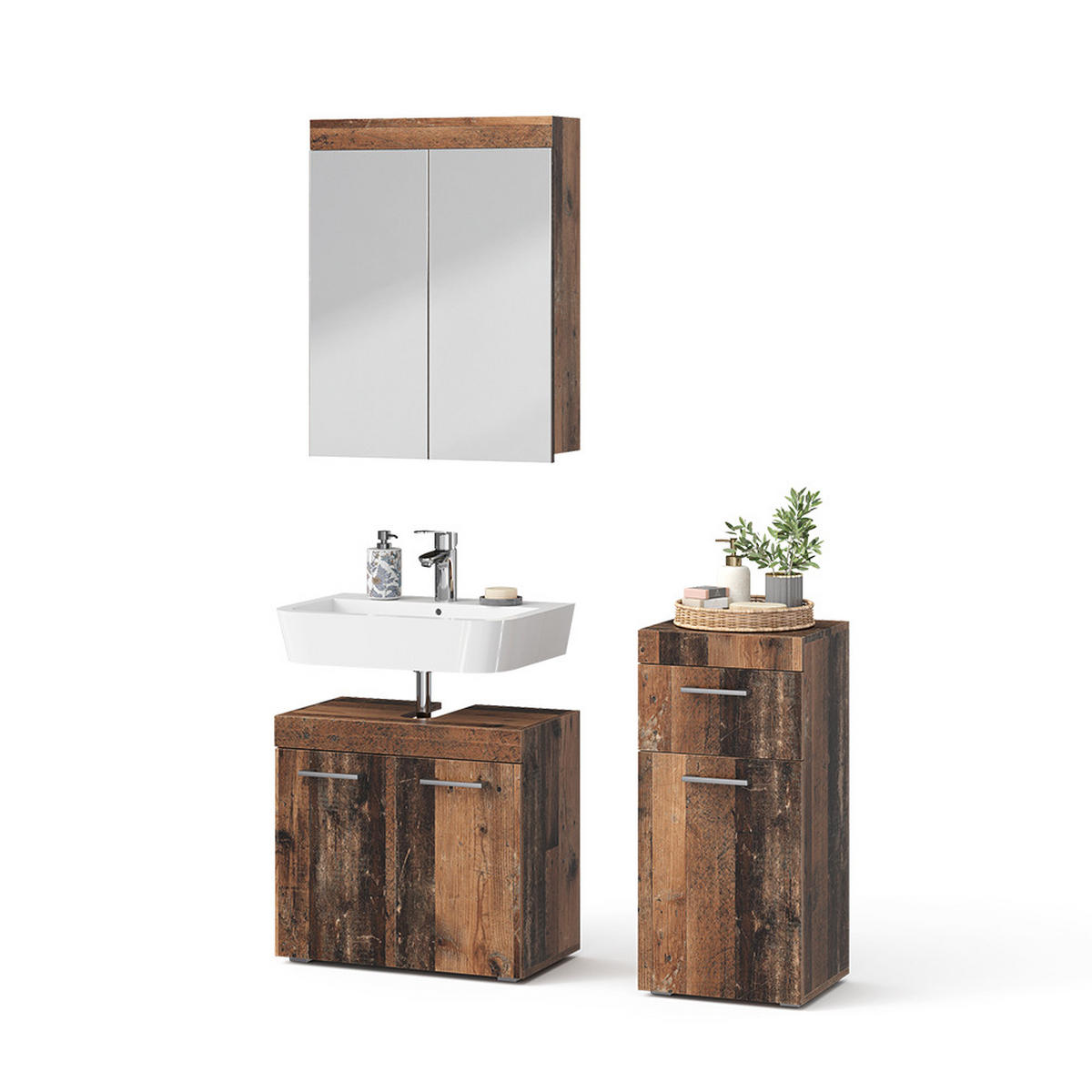 SADA KOUPELNOVÉHO NÁBYTKU Luna Oldstyle 3 díly - hnědá, kompozitní dřevo (60/56/34cm) - Vicco