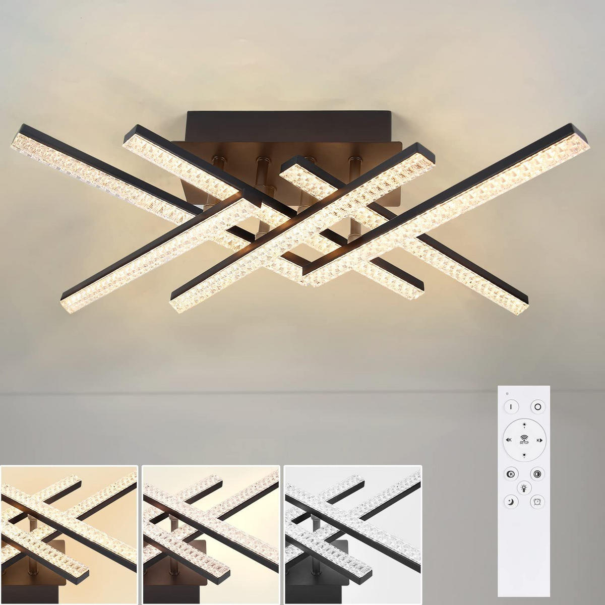 LED-DECKENLEUCHTE Kristallglanz 50/36/13 cm - Schwarz, Metall (50/36/13cm) - Nettlife