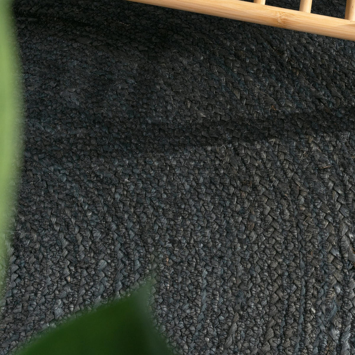 NATURTEPPICH handgewebt wendbar, im Boho-Stil, Anthrazit, Ø 80 cm - Anthrazit, Textil (80/80cm) - KADIMA DESIGN