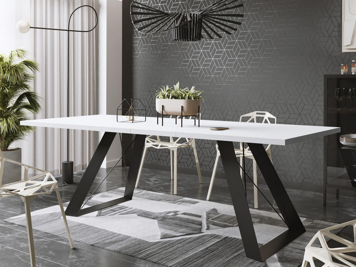 ESSTISCH Colter rechteckig ausziehbar, Weiß 160-260/90/76 cm - Schwarz/Weiß, Holzwerkstoff/Metall (160/90/76cm) - WFL GROUP