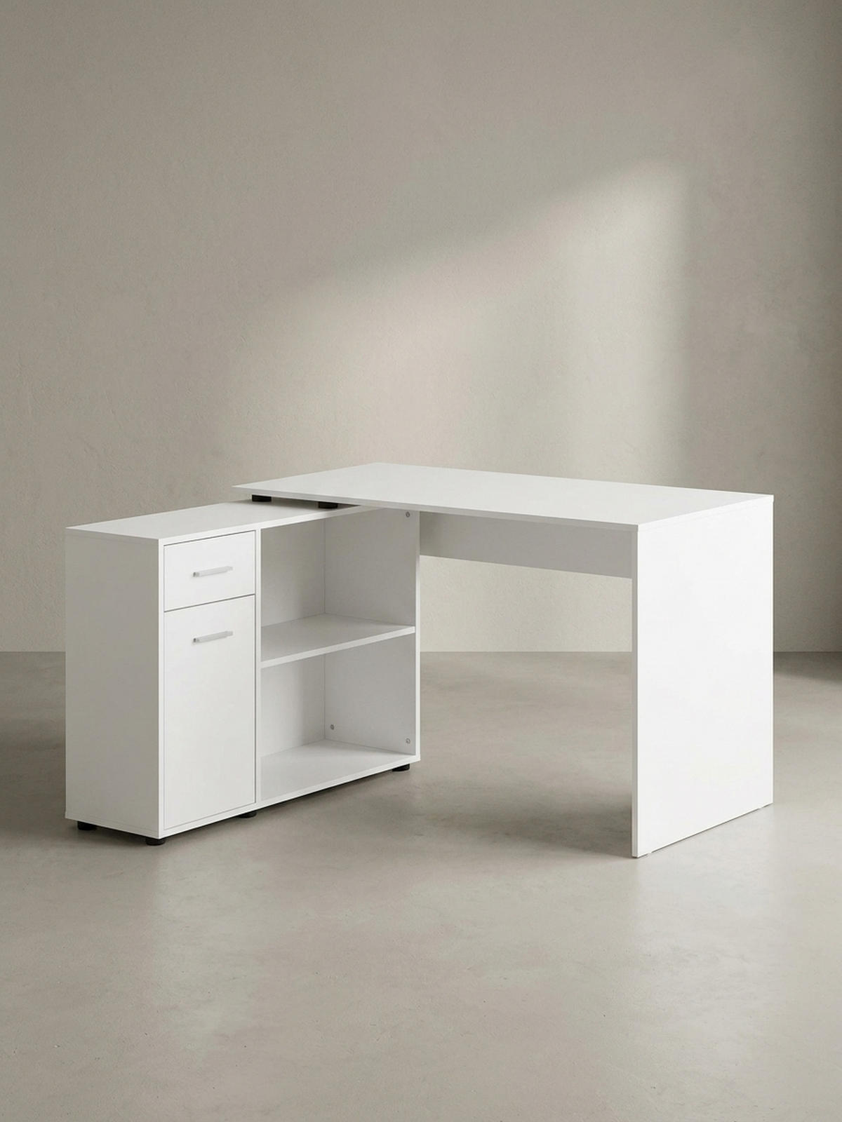 SCHREIBTISCH mit Regalplatte – flexibel aufstellbar, melaminbeschichtet, weiß, 120x107x75 cm - Weiß, Holz/Kunststoff (107/120/75cm) - KADIMA DESIGN