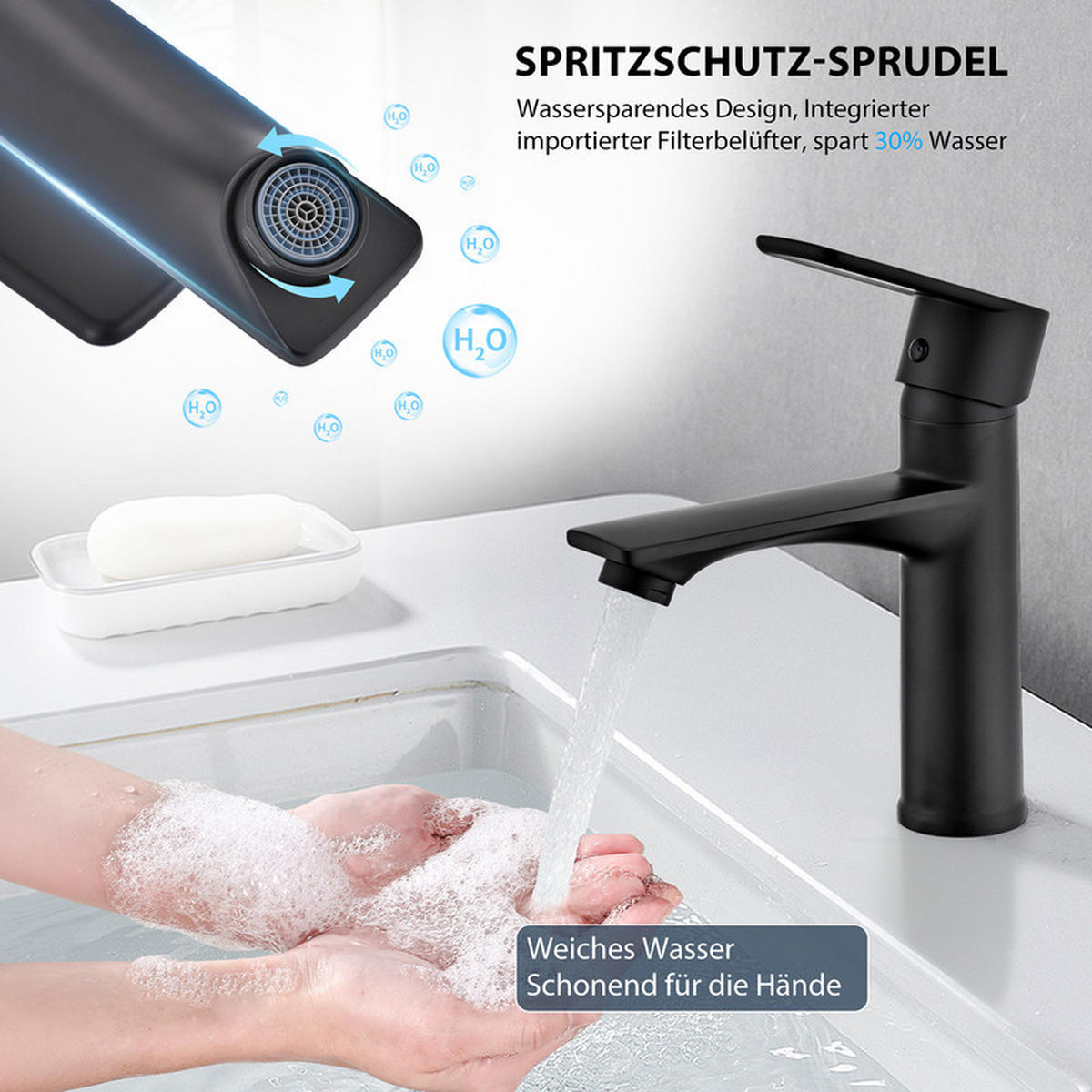 WASCHTISCHARMATUR Schwarz 360° drehbar - Schwarz, Metall (19/9/30cm) - HOMELODY