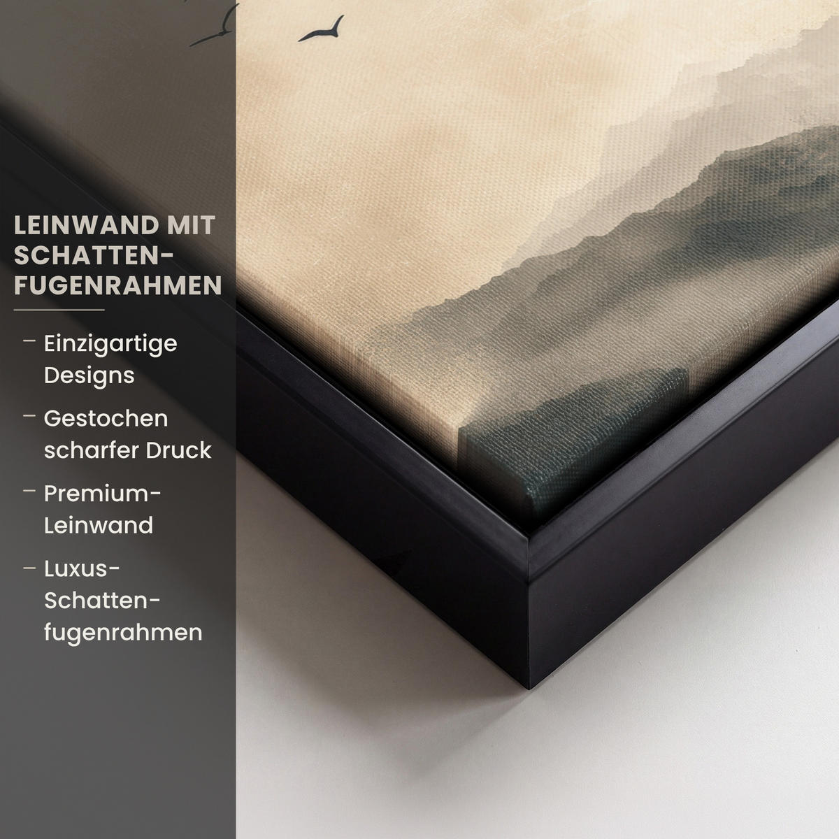 LEINWAND Bilder mit Rahmen - Landschaft - Japandi - Vogel - 30x20 - Beige, Textil (30/20cm) - MuchoWow
